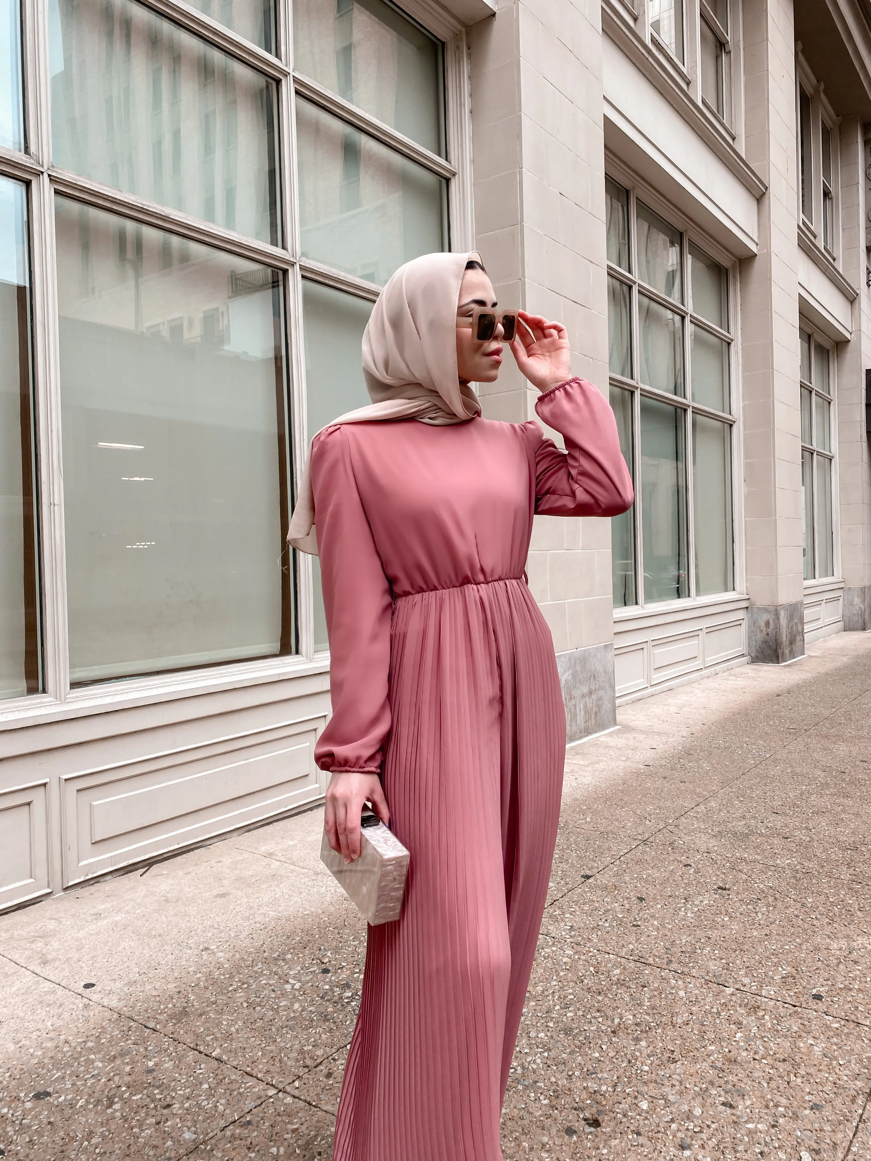 Chiffon Pleated Jumpsuit - Rose