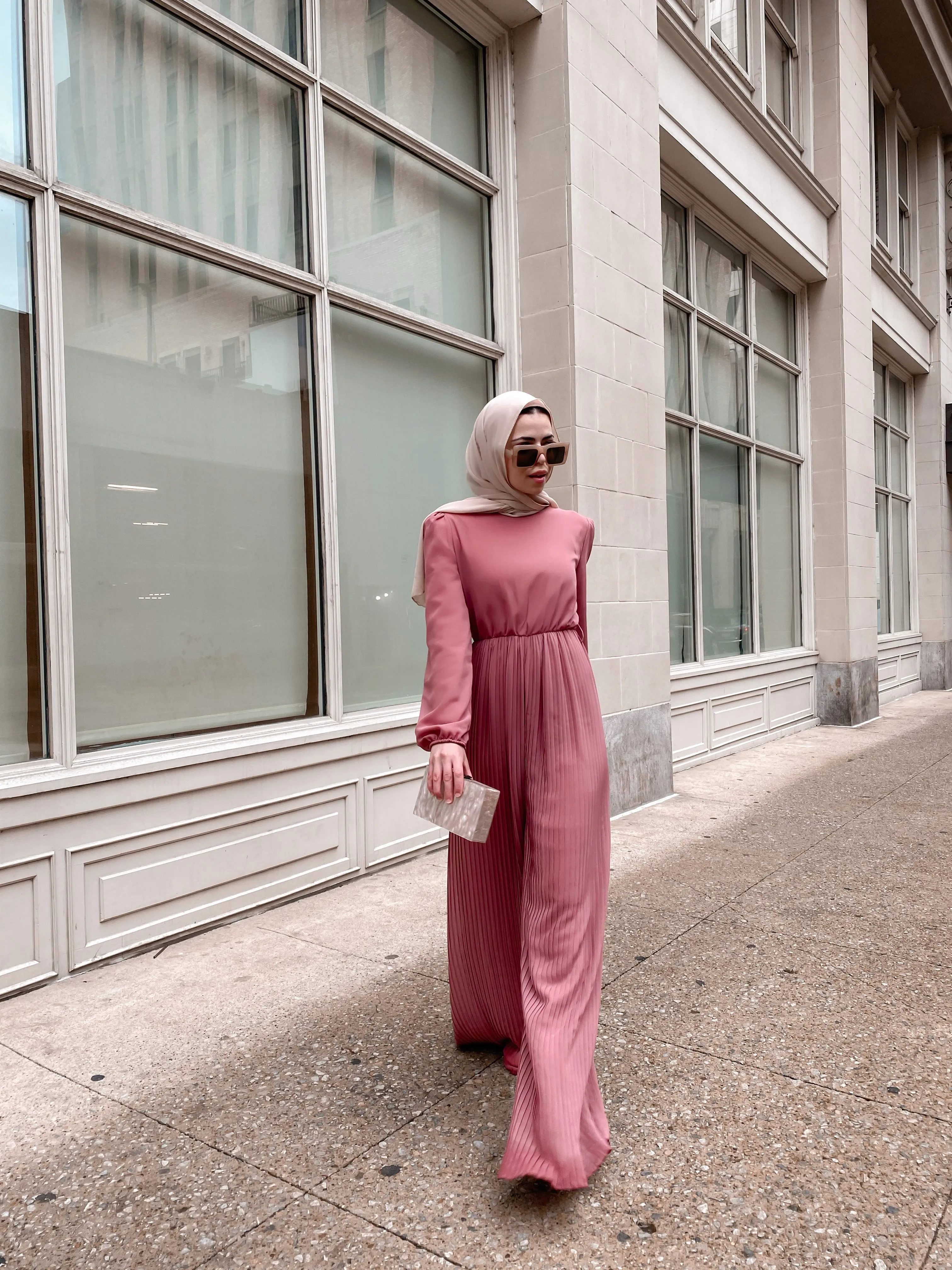 Chiffon Pleated Jumpsuit - Rose