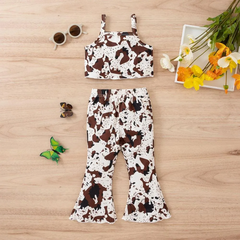 Children's Print Butterfly Camouflage Sling Split Flared Pants Wholesale Kids Clothes