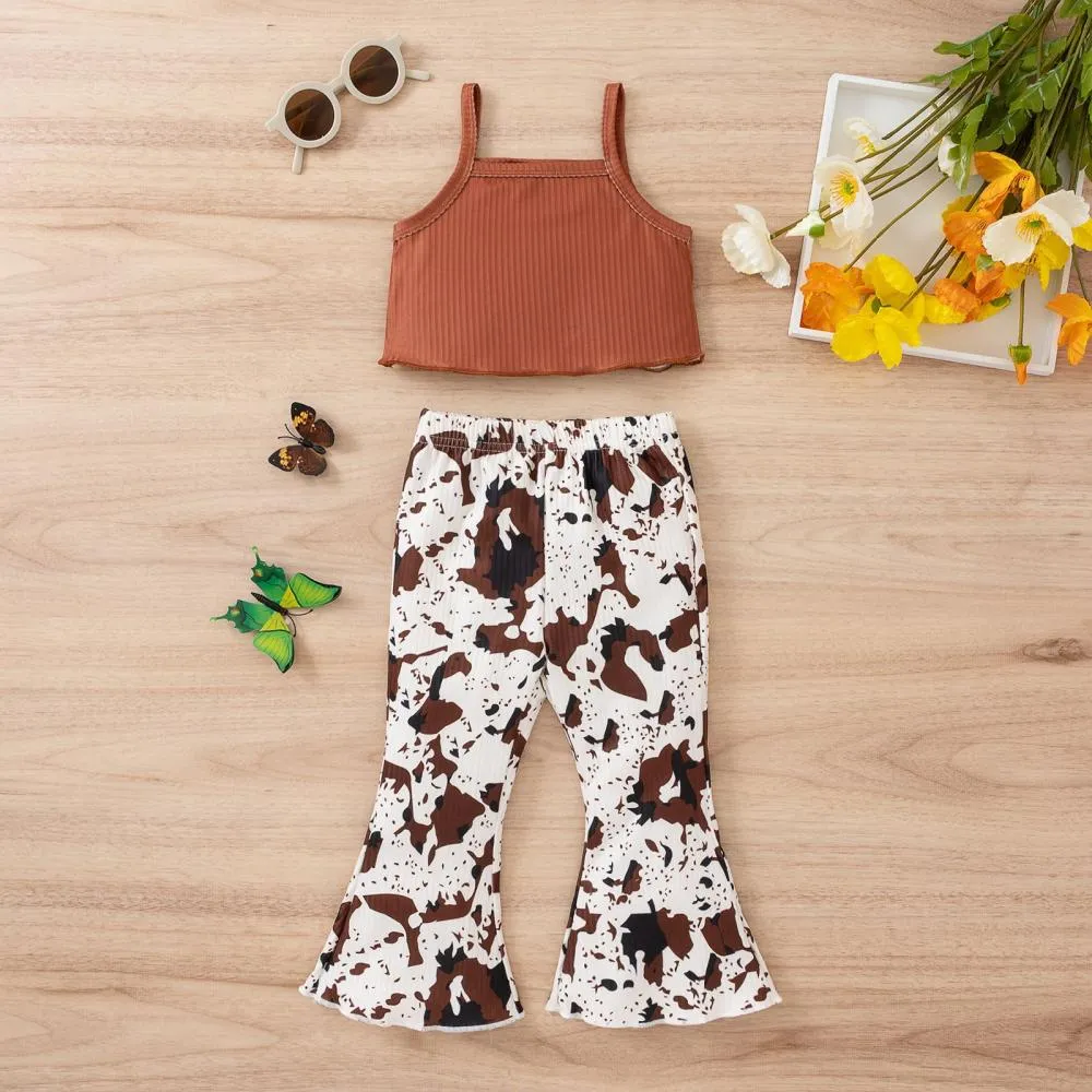 Children's Print Butterfly Camouflage Sling Split Flared Pants Wholesale Kids Clothes