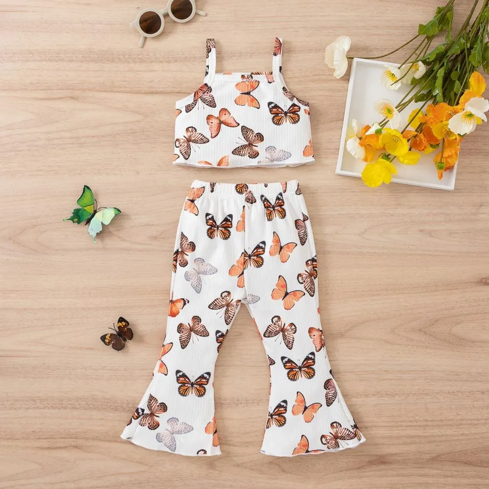 Children's Print Butterfly Camouflage Sling Split Flared Pants Wholesale Kids Clothes