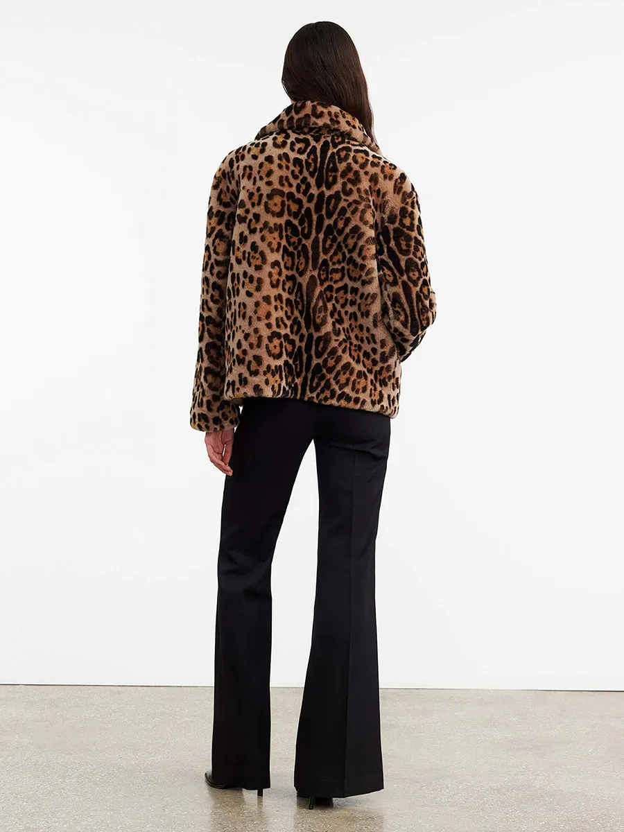 Cleophee DB Short Shearling Coat in Leopard Print