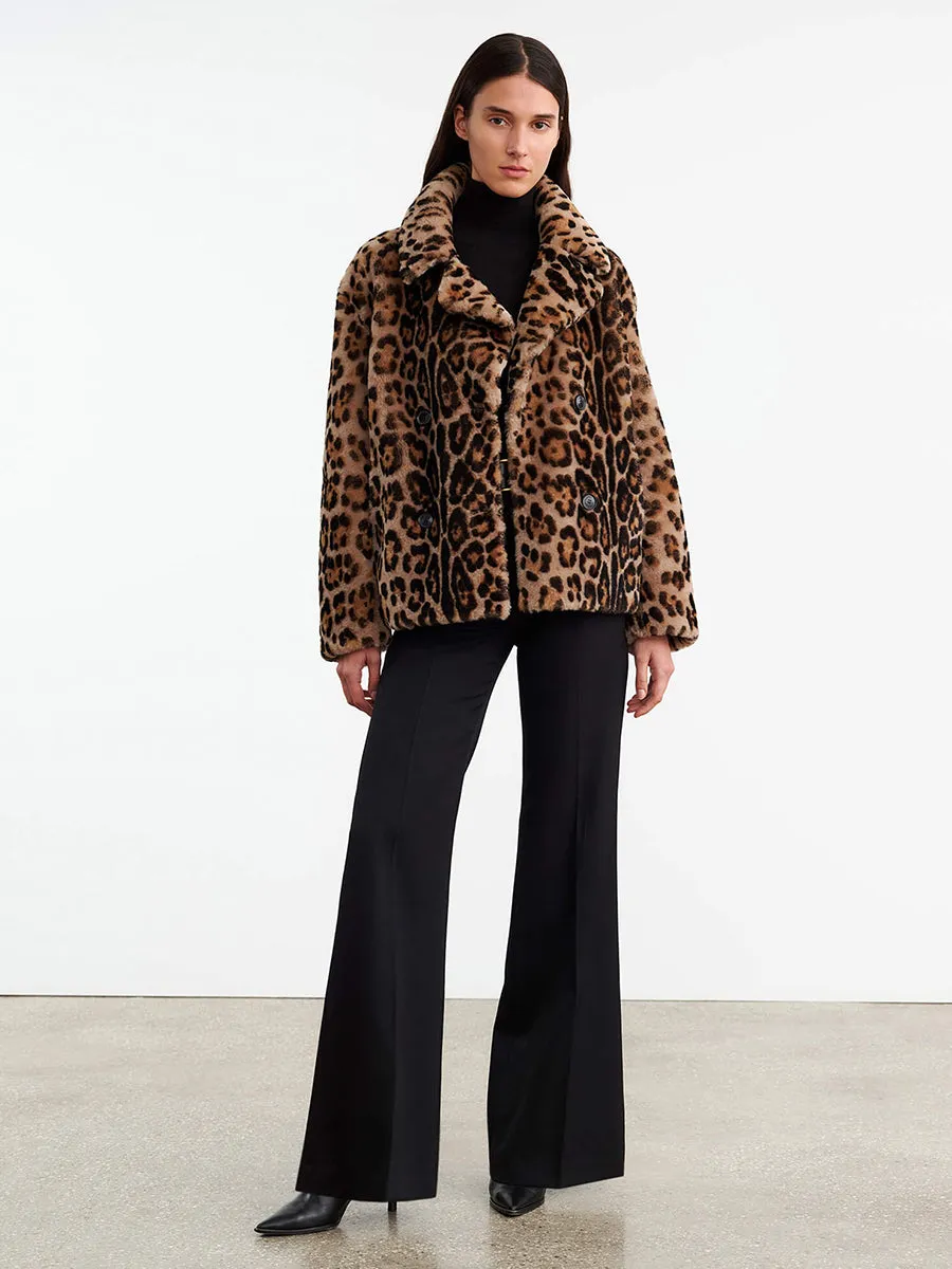 Cleophee DB Short Shearling Coat in Leopard Print