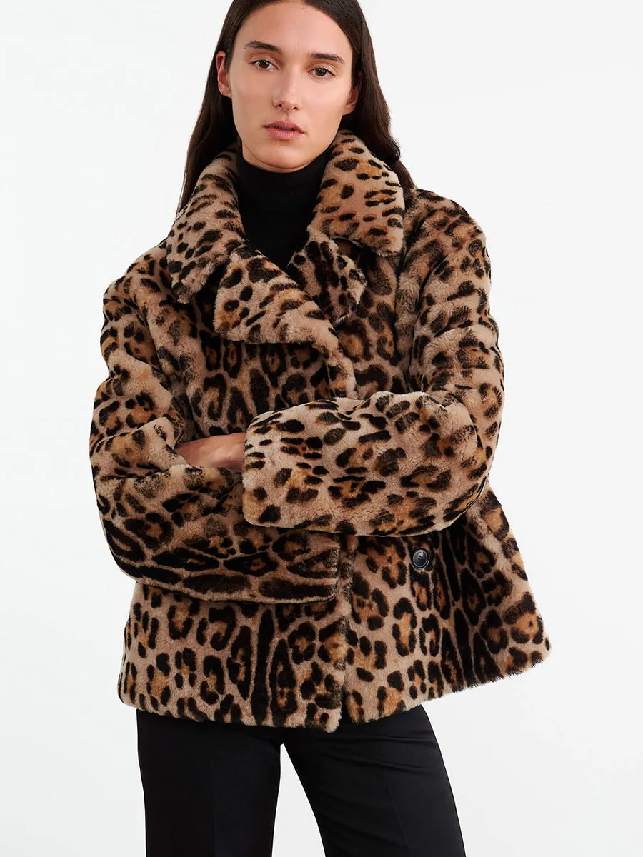 Cleophee DB Short Shearling Coat in Leopard Print