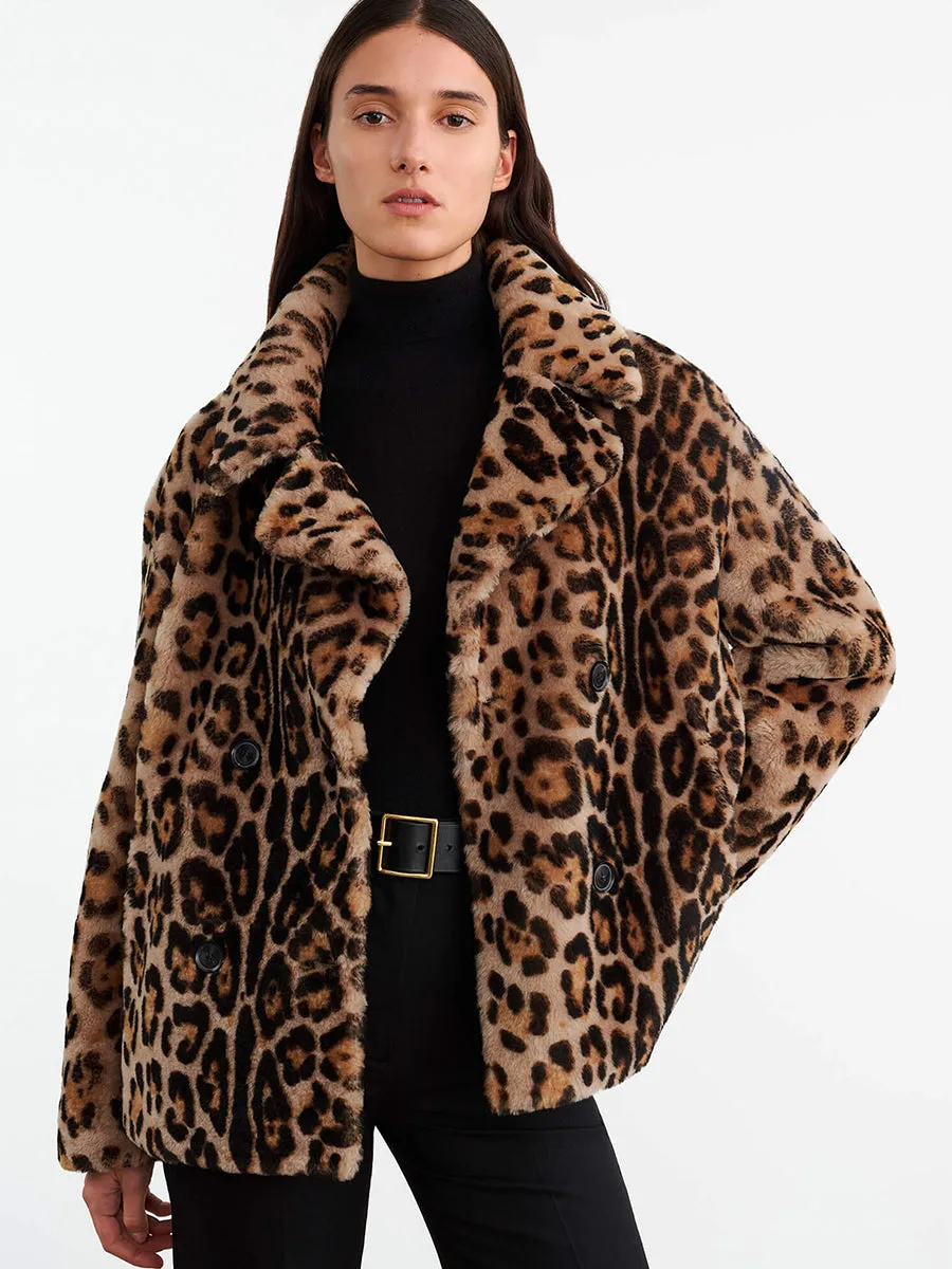 Cleophee DB Short Shearling Coat in Leopard Print