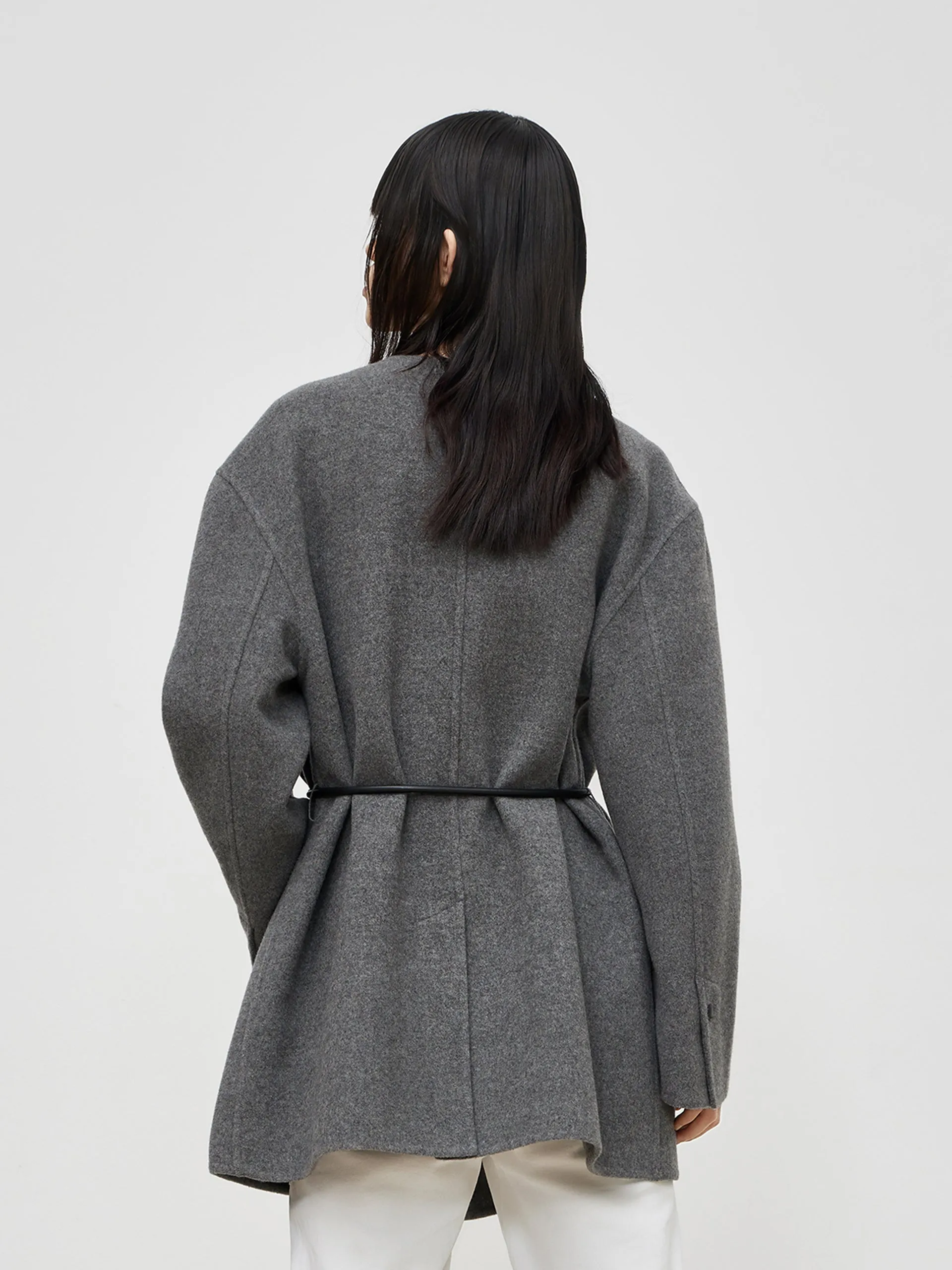 Collarless Coat in Wool