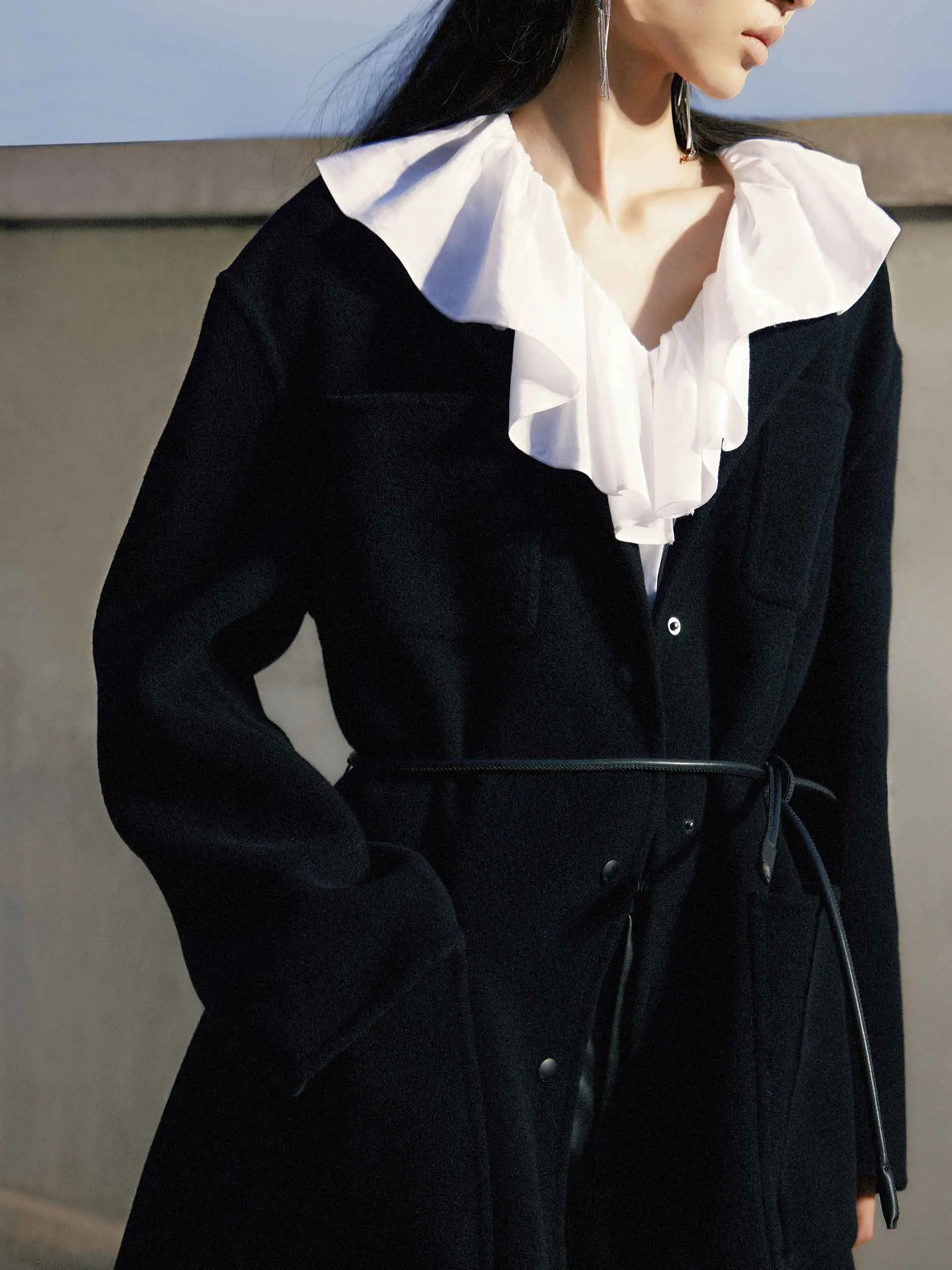 Collarless Coat in Wool