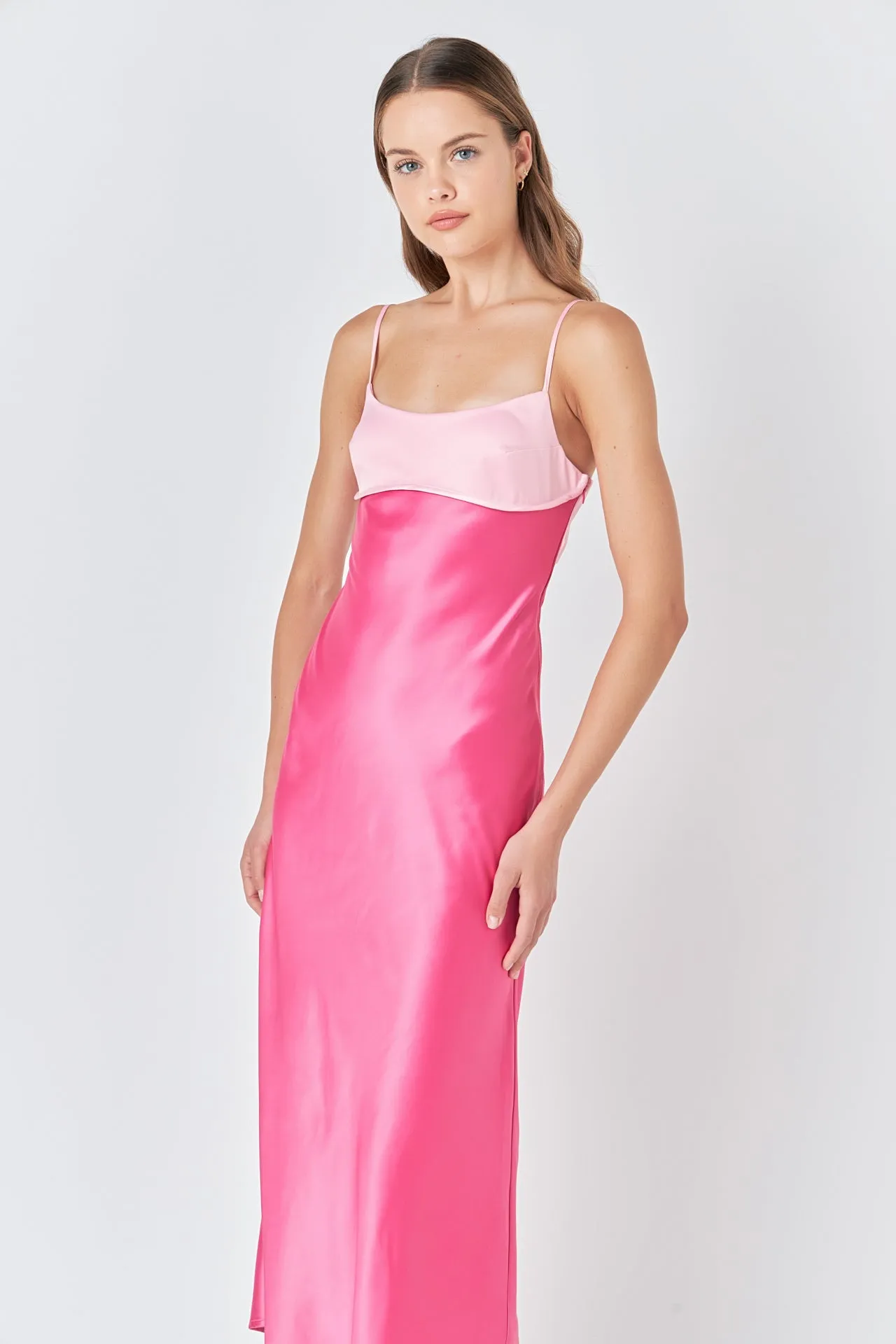 Colorblock Satin Maxi Dress