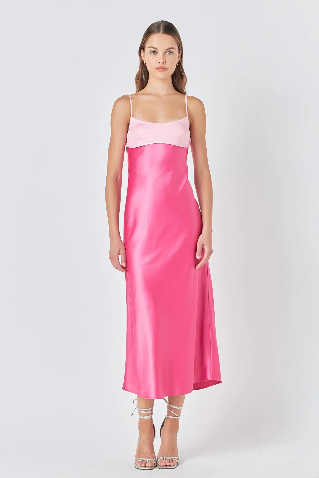 Colorblock Satin Maxi Dress