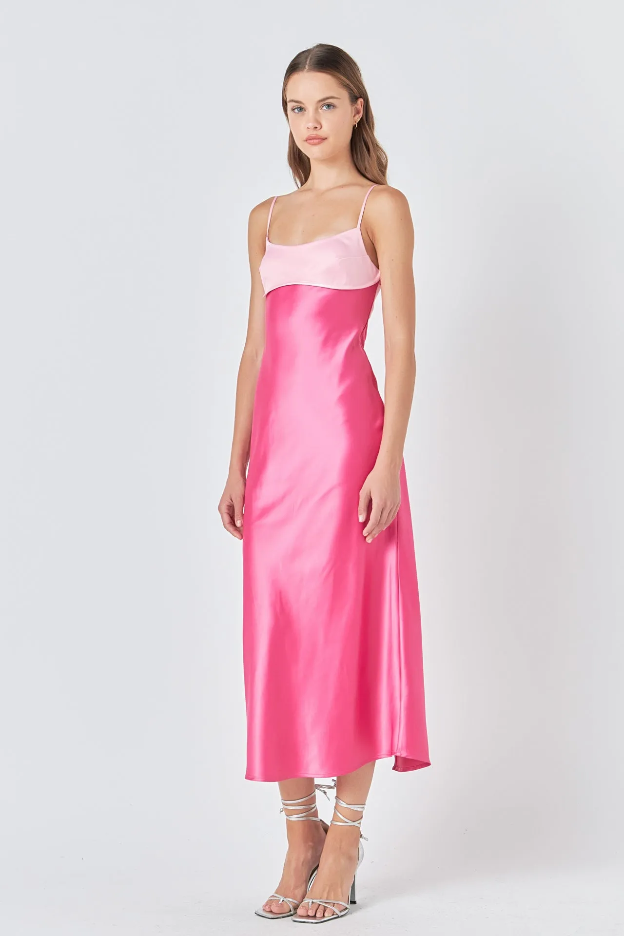 Colorblock Satin Maxi Dress