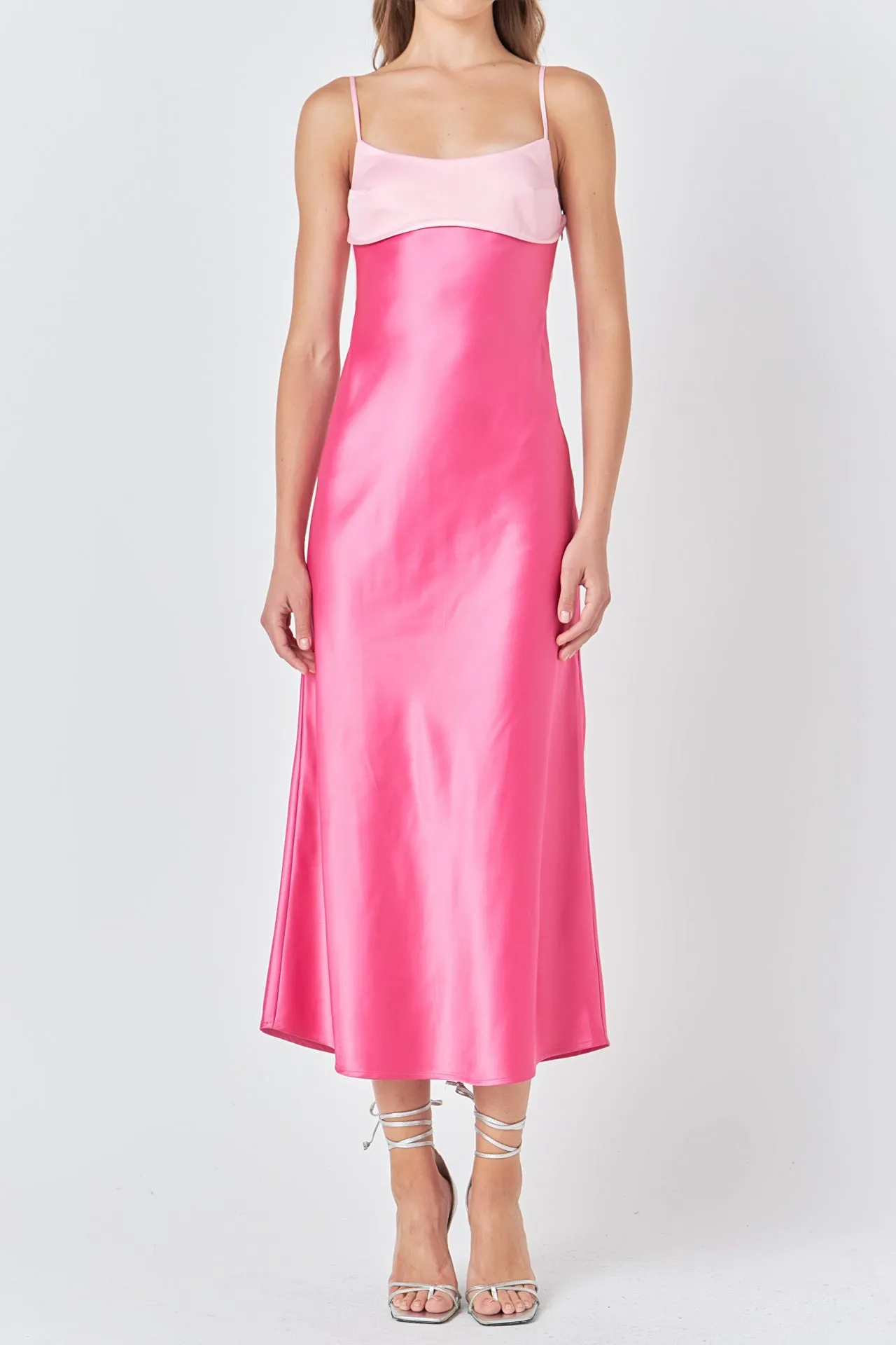 Colorblock Satin Maxi Dress