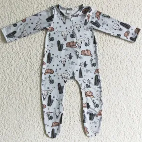 Cow Cactus Print Infant Baby Rompers Zipper Design Jumpsuit LR0153