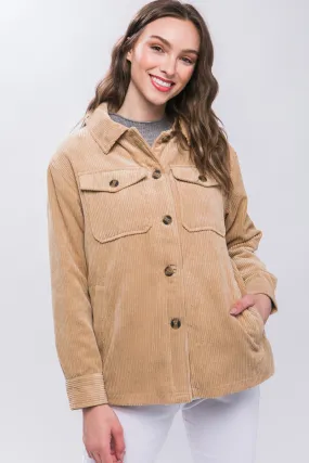 Cozy Corduroy Button Up Jacket with Sherpa Inside