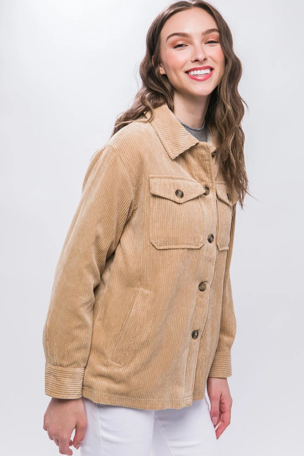 Cozy Corduroy Button Up Jacket with Sherpa Inside