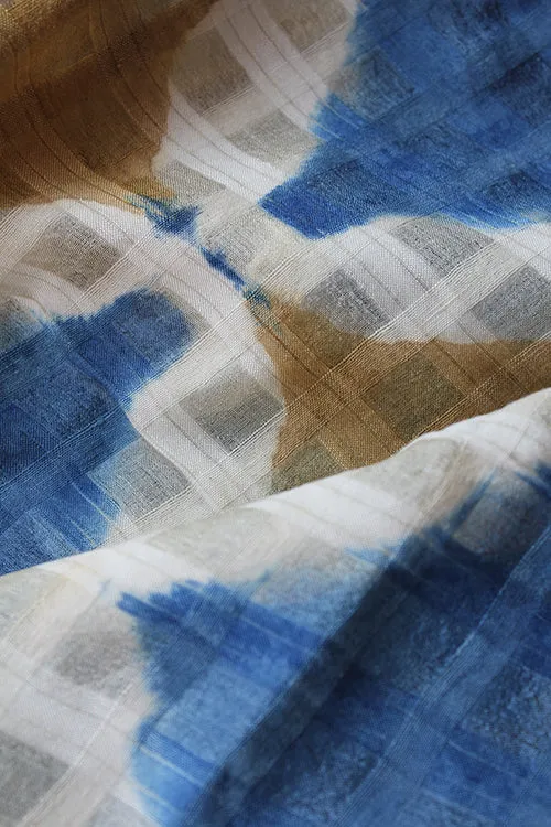 Creative Bee 'INDYEL' Natural Dye Shibori Self Check Tussar Handwoven Stole