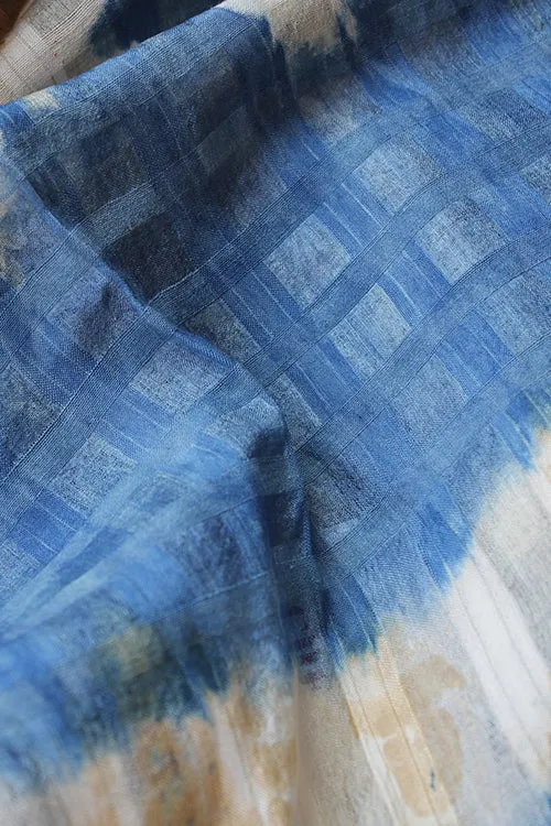 Creative Bee 'INDYEL' Natural Dye Shibori Self Check Tussar Handwoven Stole