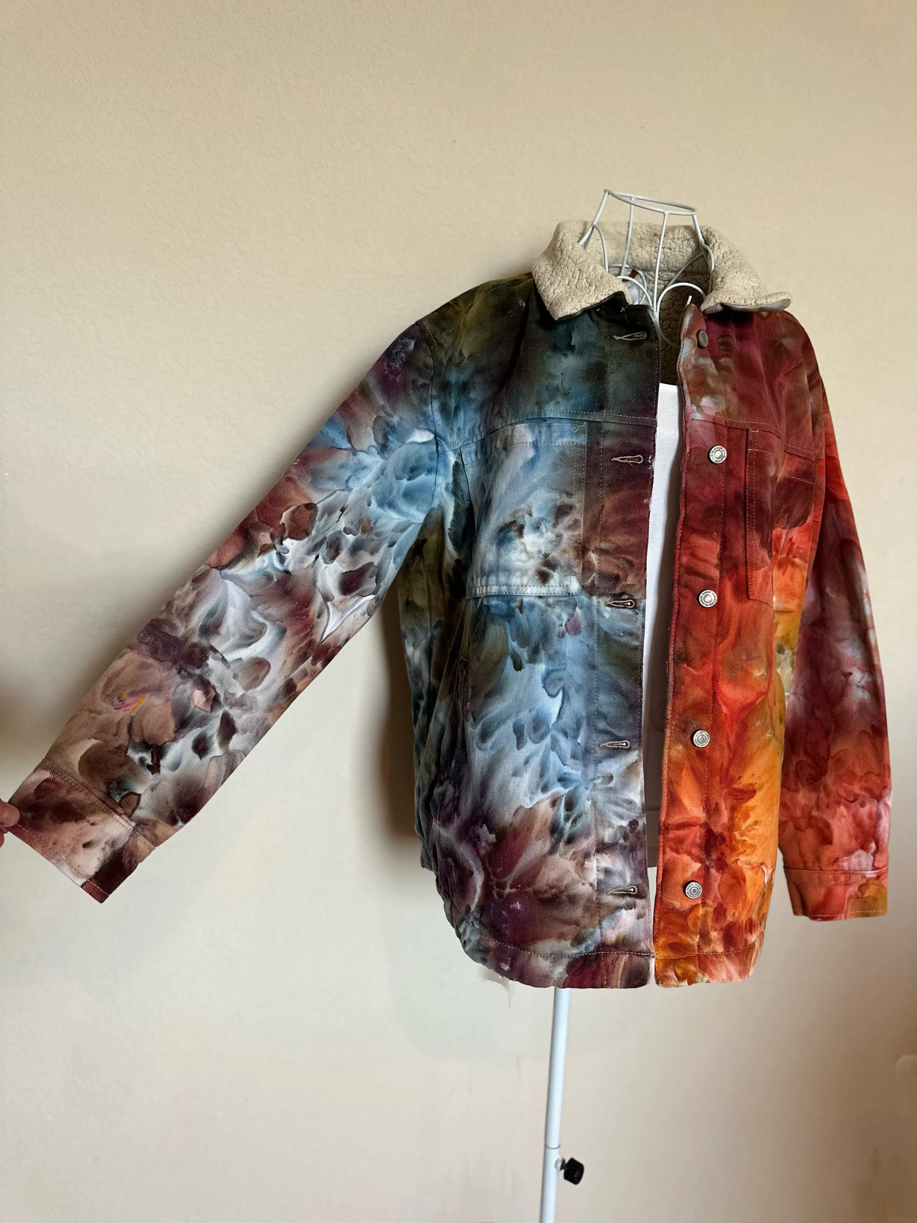 Custom Sherpa Lined Denim Jacket in ‘Rustic Rainbow’ for Eddie