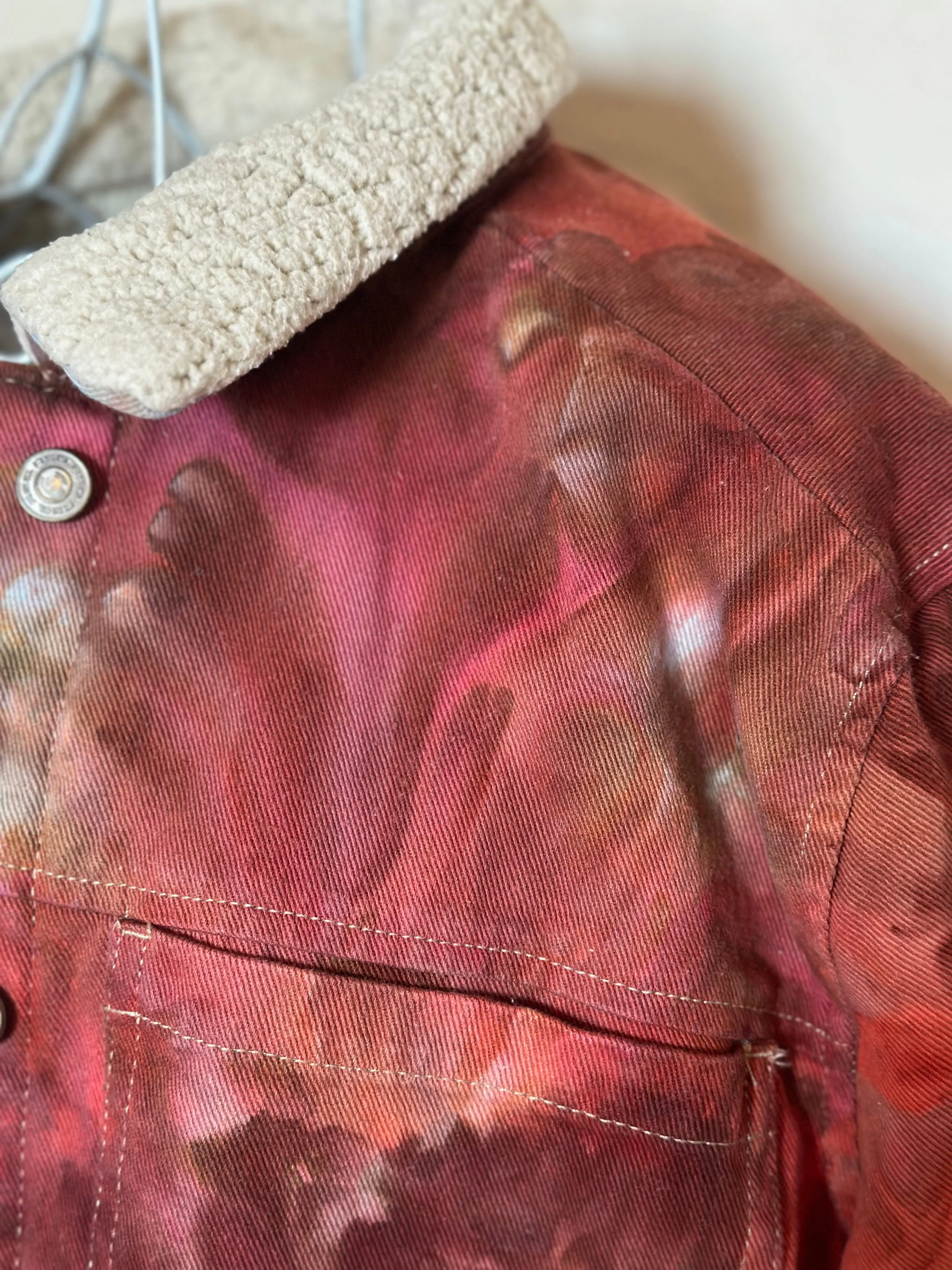 Custom Sherpa Lined Denim Jacket in ‘Rustic Rainbow’ for Eddie