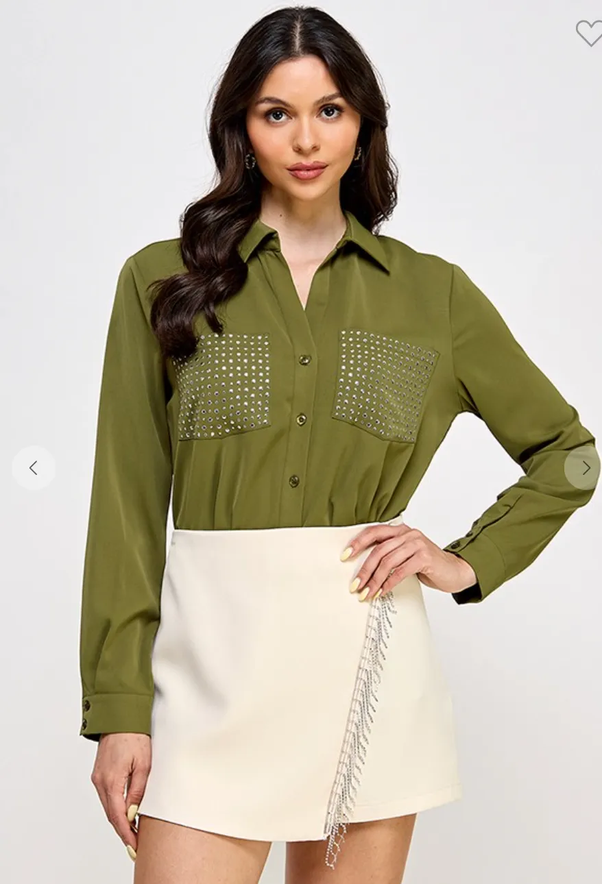 Darcy Olive Button Up Top