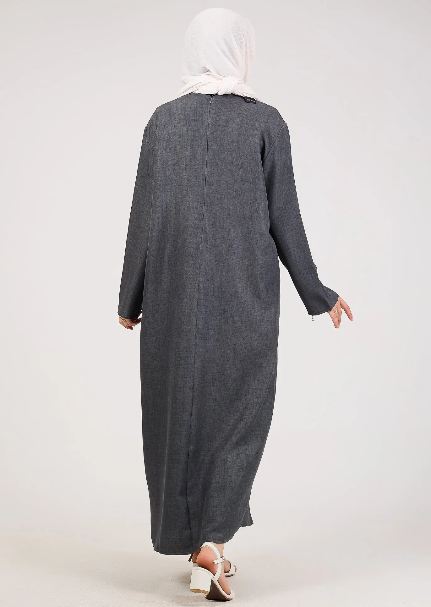 Dark Gray Kira loose slip dress with pockets in maxi length and with long sleeve