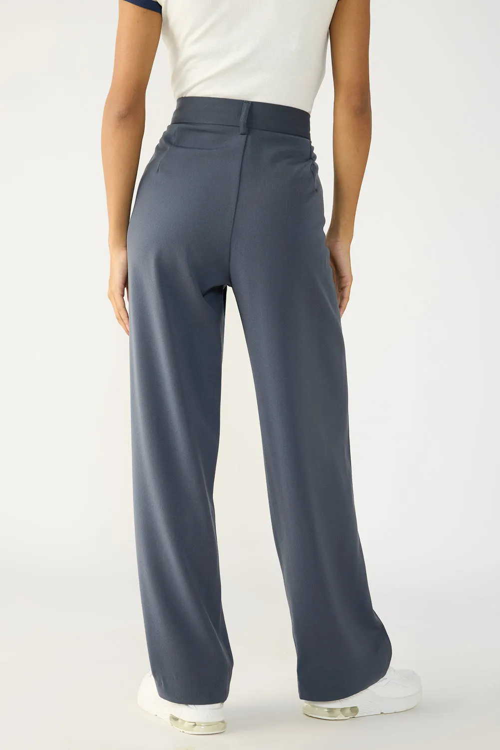 Dark Grey Double Pleated Korean Pants