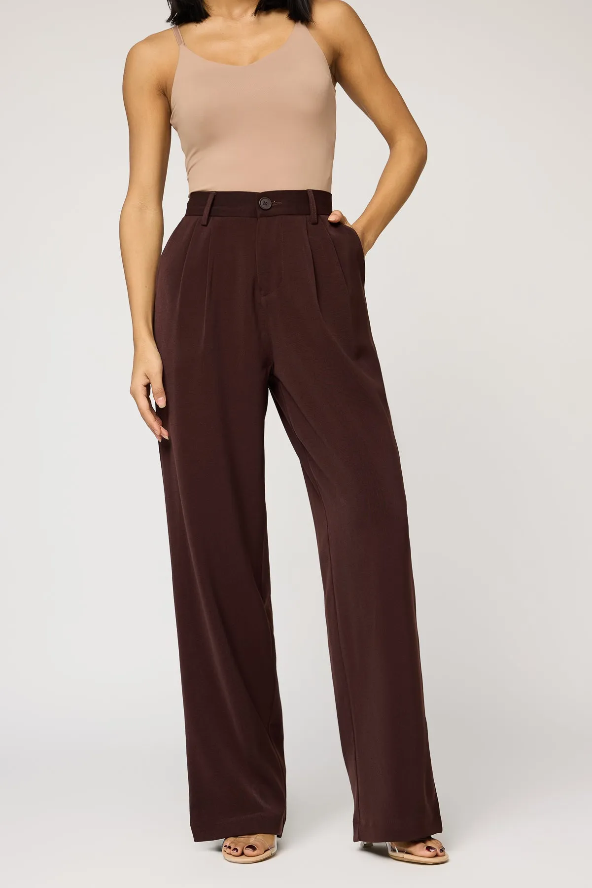 Deep Chestnut Double Pleated Korean Pants