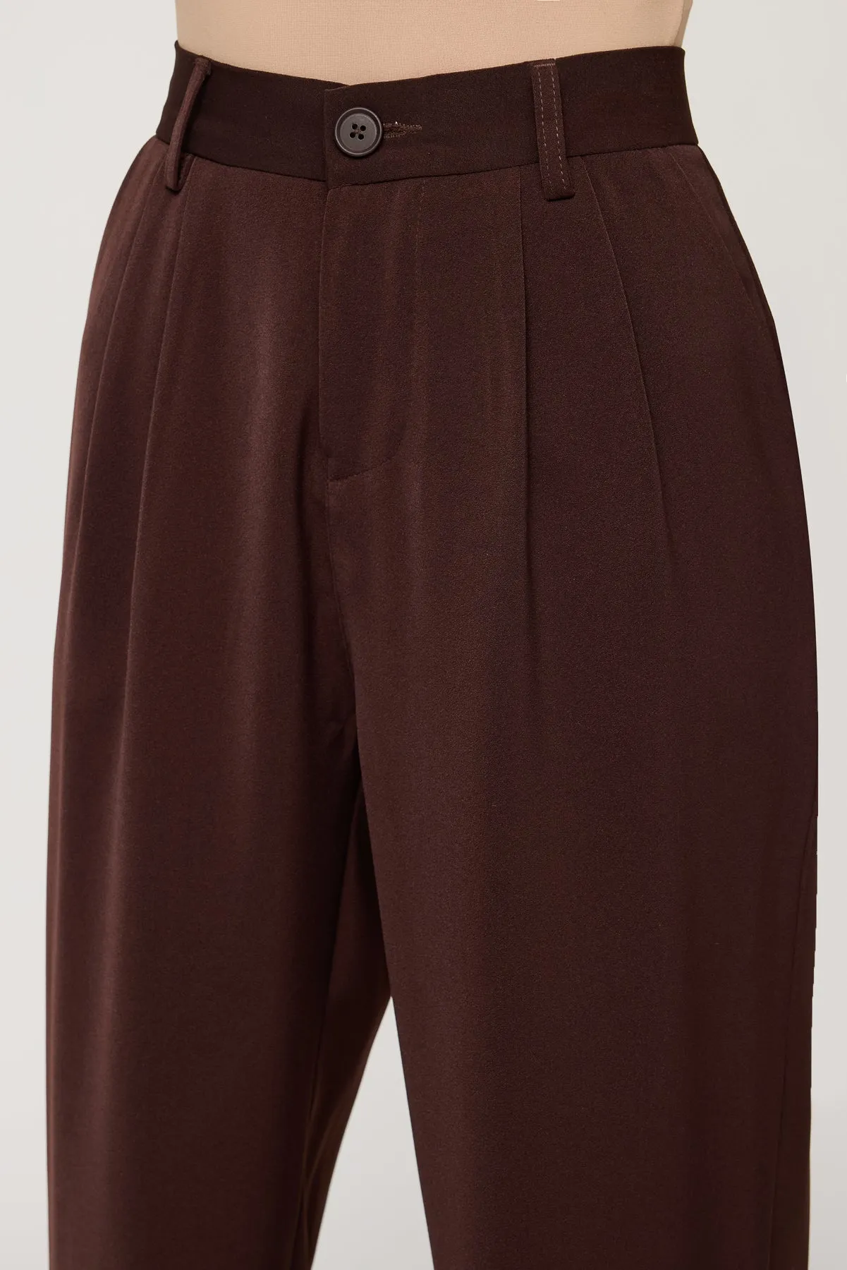 Deep Chestnut Double Pleated Korean Pants