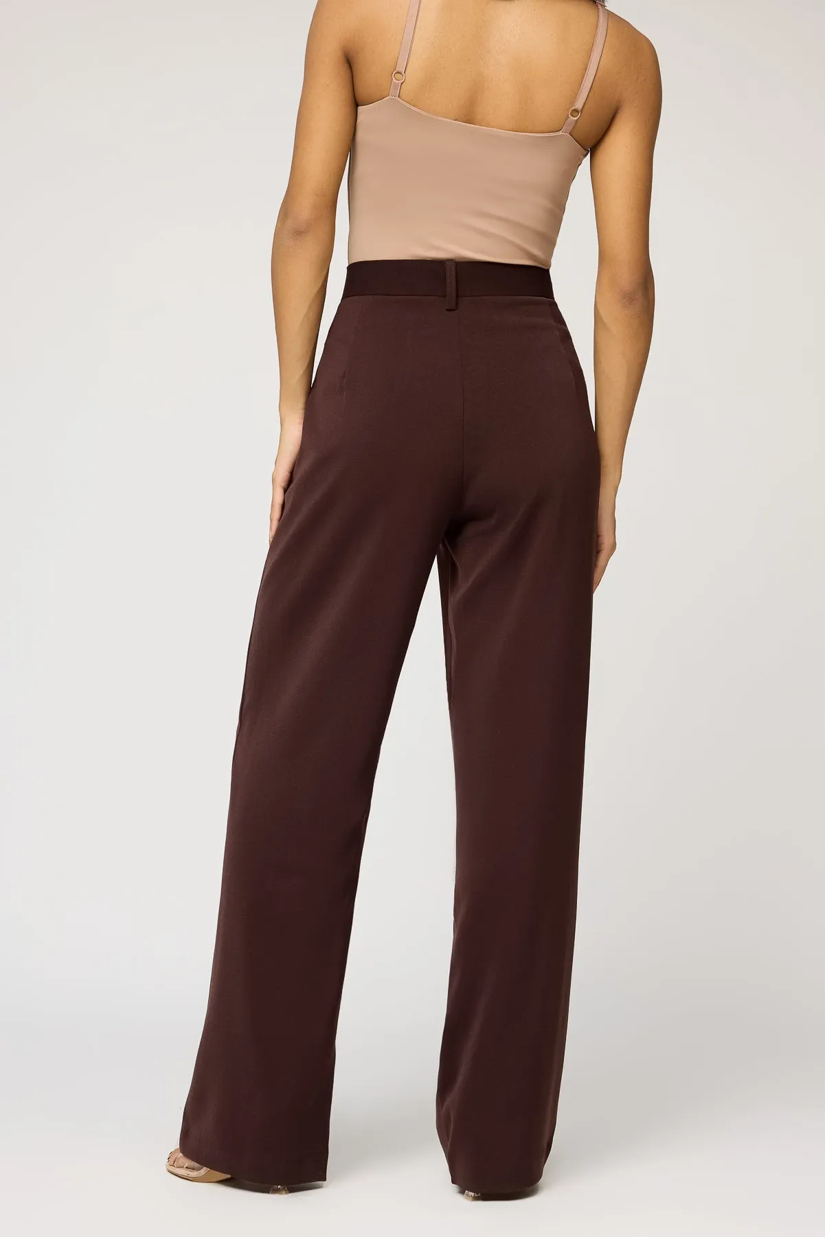 Deep Chestnut Double Pleated Korean Pants