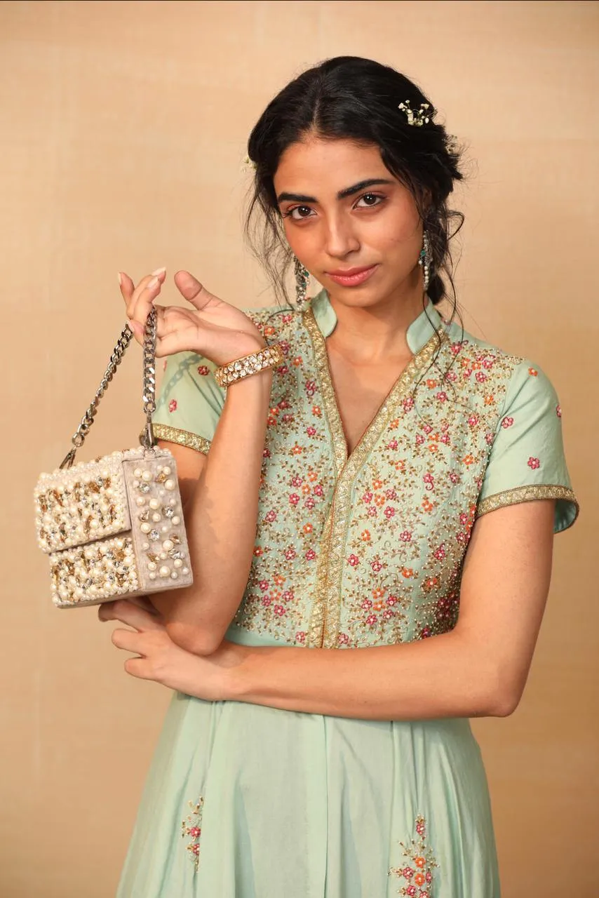 Designer Rashika's Rent Mint Green High Low Kurta with Flared Pants