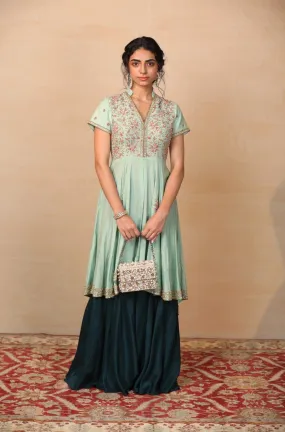 Designer Rashika's Rent Mint Green High Low Kurta with Flared Pants