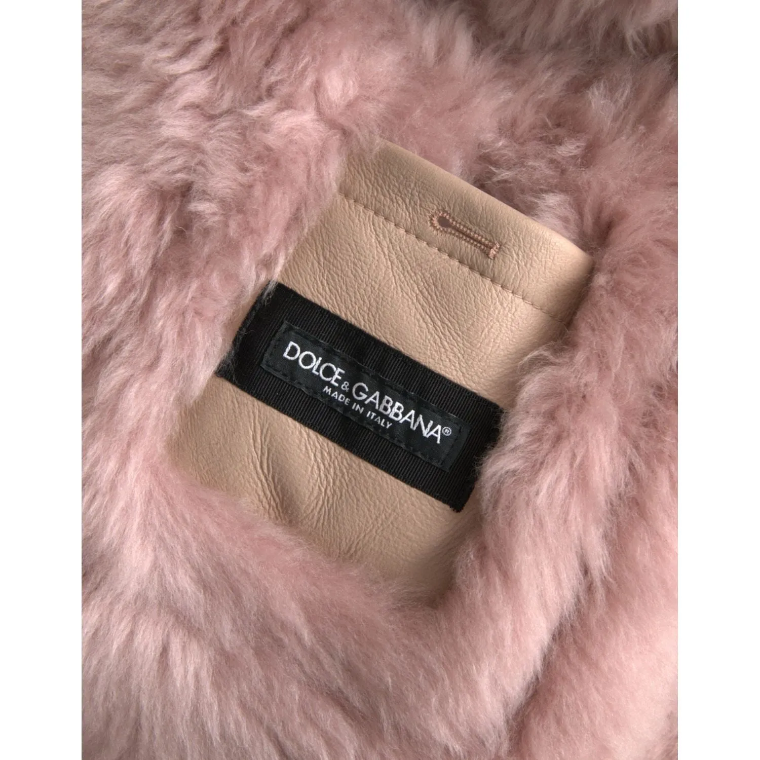 Dolce & Gabbana Beige Pink Lamb Leather Shearling Coat Jacket