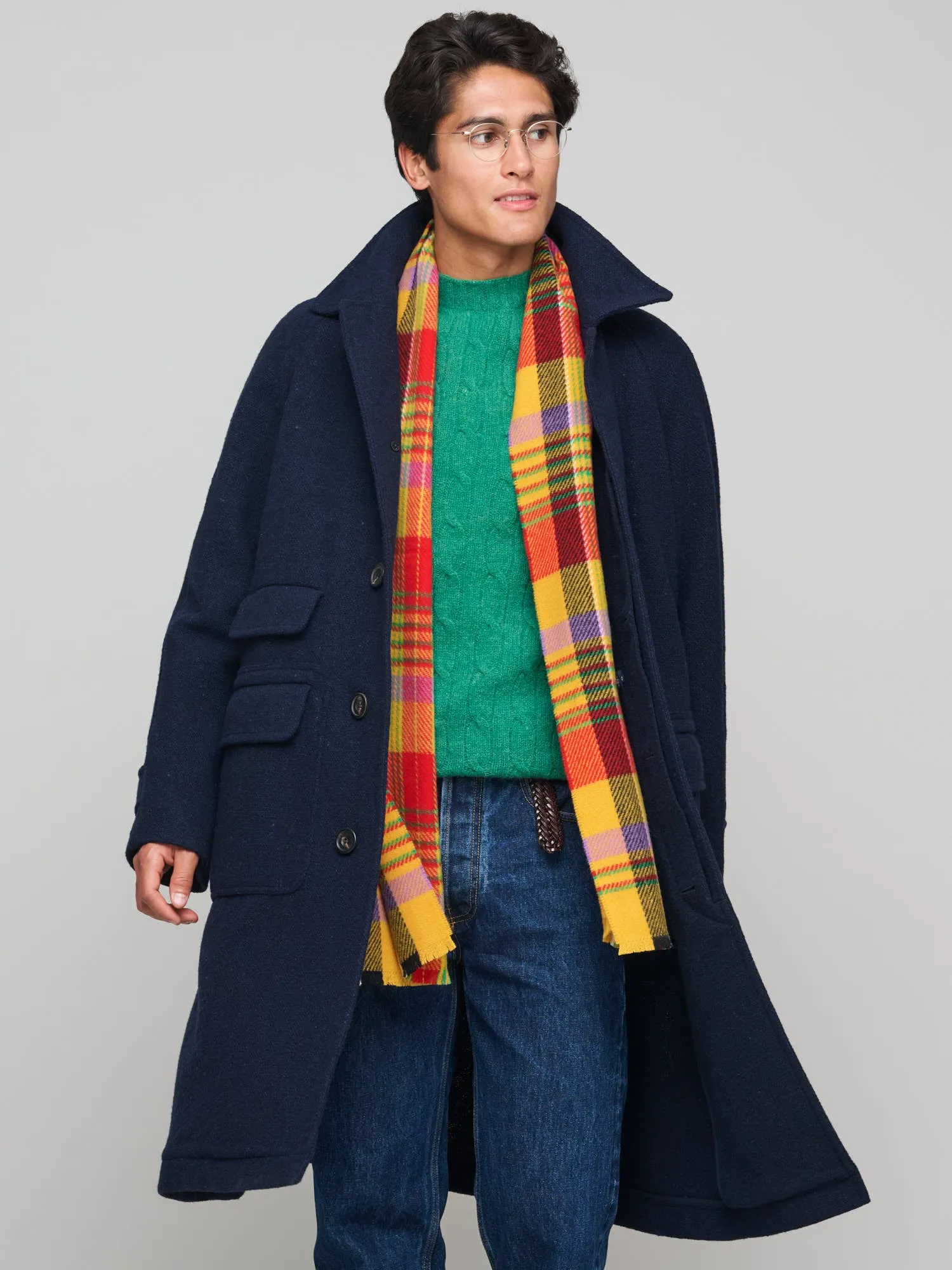 Donegal Wool Raglan Coat, Navy