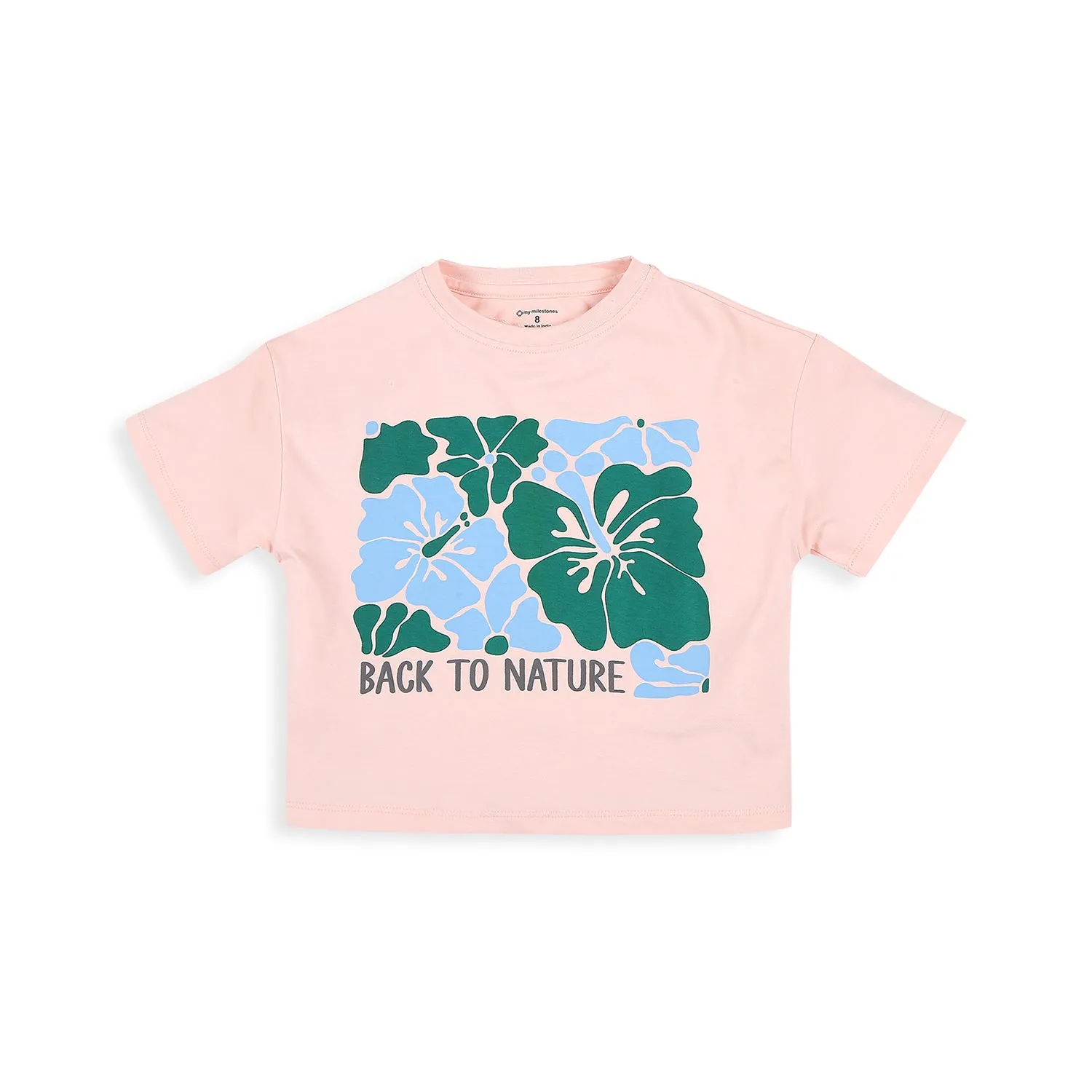 Drop Shoulder Crop Tee With Back To Nature Print - Icy Pink