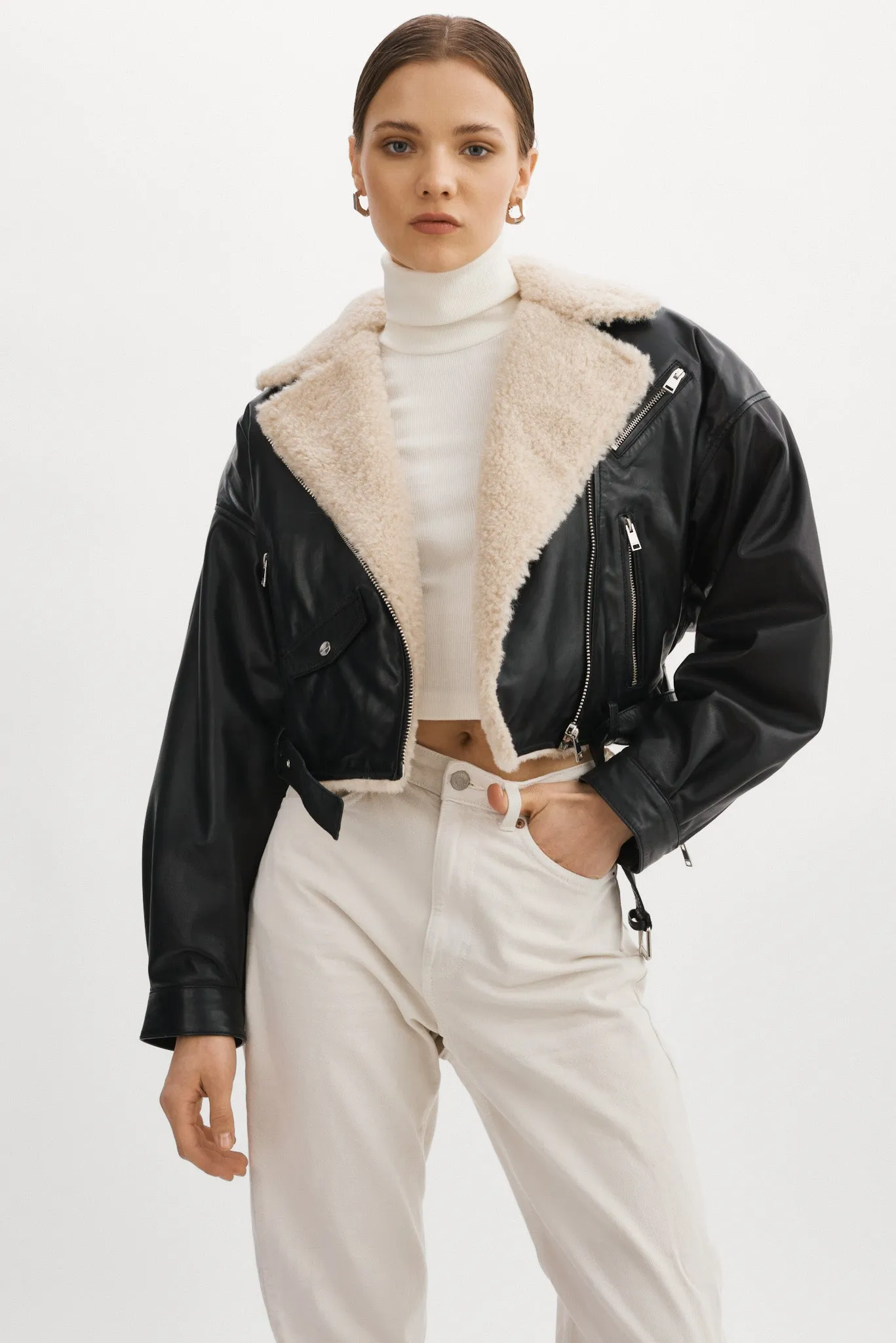 DYLAN | 80's Sherpa Leather Biker Jacket