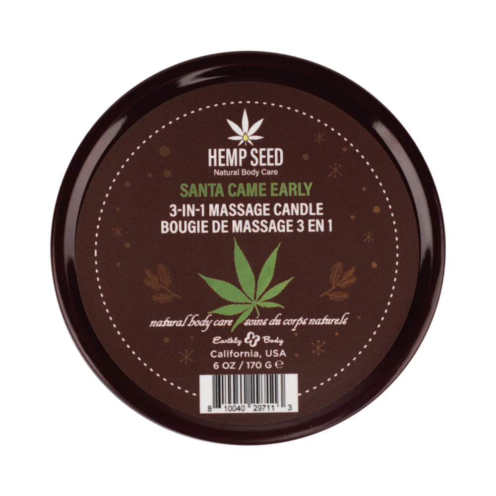 Earthly Body Hemp Seed Holiday 3-in-1 Massage Candle Santa Came Early 6 oz.