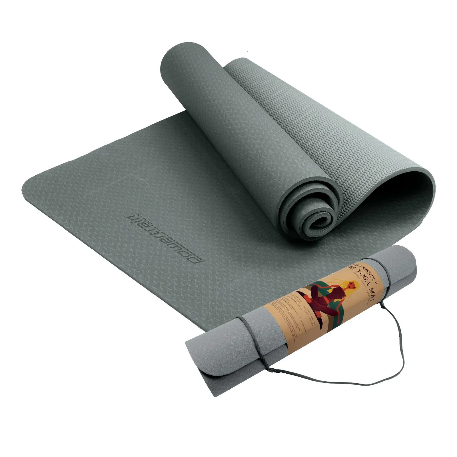 Eco-friendly Non-slip 6mm TPE Yoga Mat 183x61cm with Strap