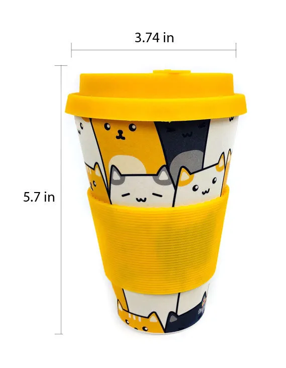 Eco-Friendly Reusable Plant Fiber Travel Mug with Kitty Cat Design