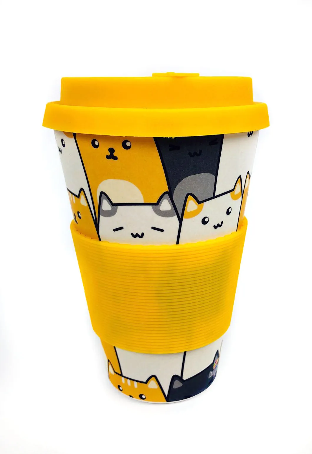 Eco-Friendly Reusable Plant Fiber Travel Mug with Kitty Cat Design