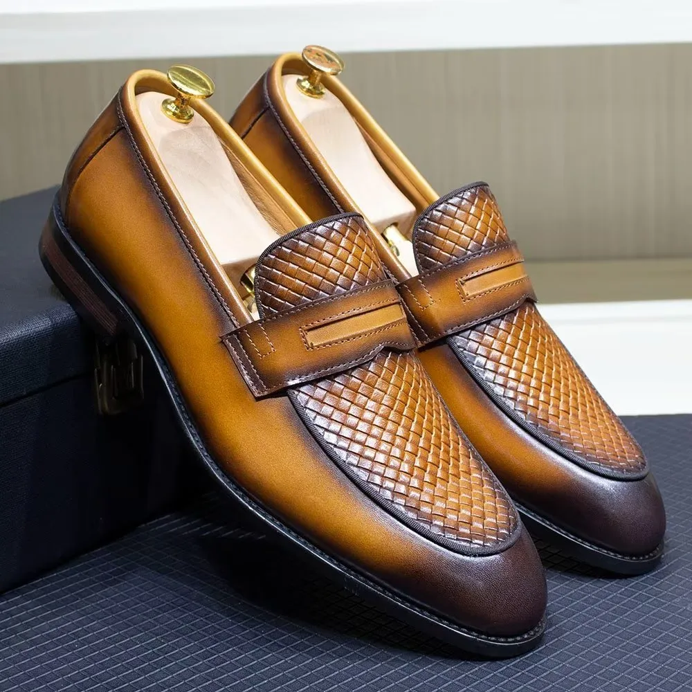 Elegant Classic Leather Brogue Slip-Ons