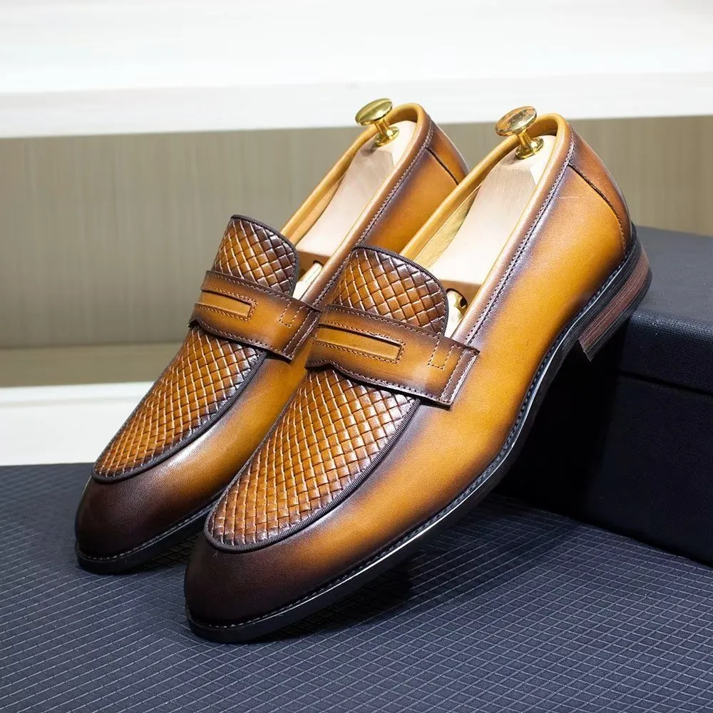 Elegant Classic Leather Brogue Slip-Ons