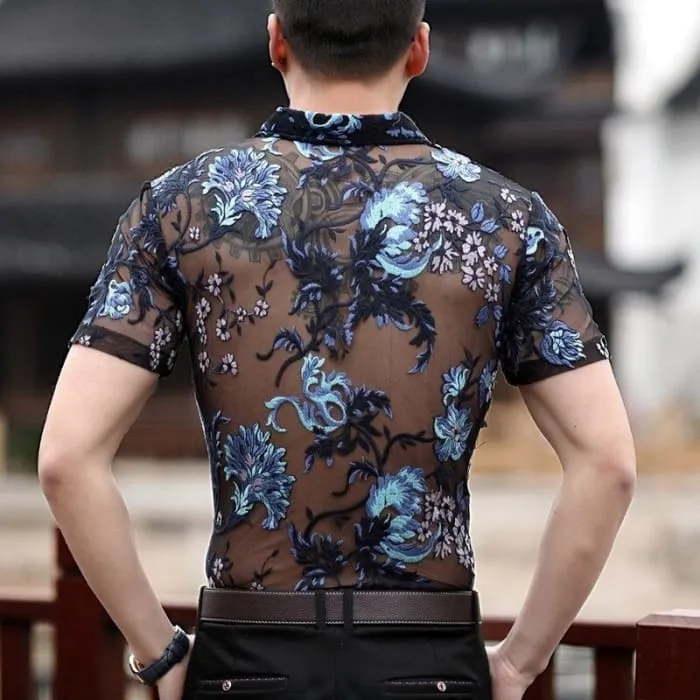 Embroidery Men Transparent Shirt