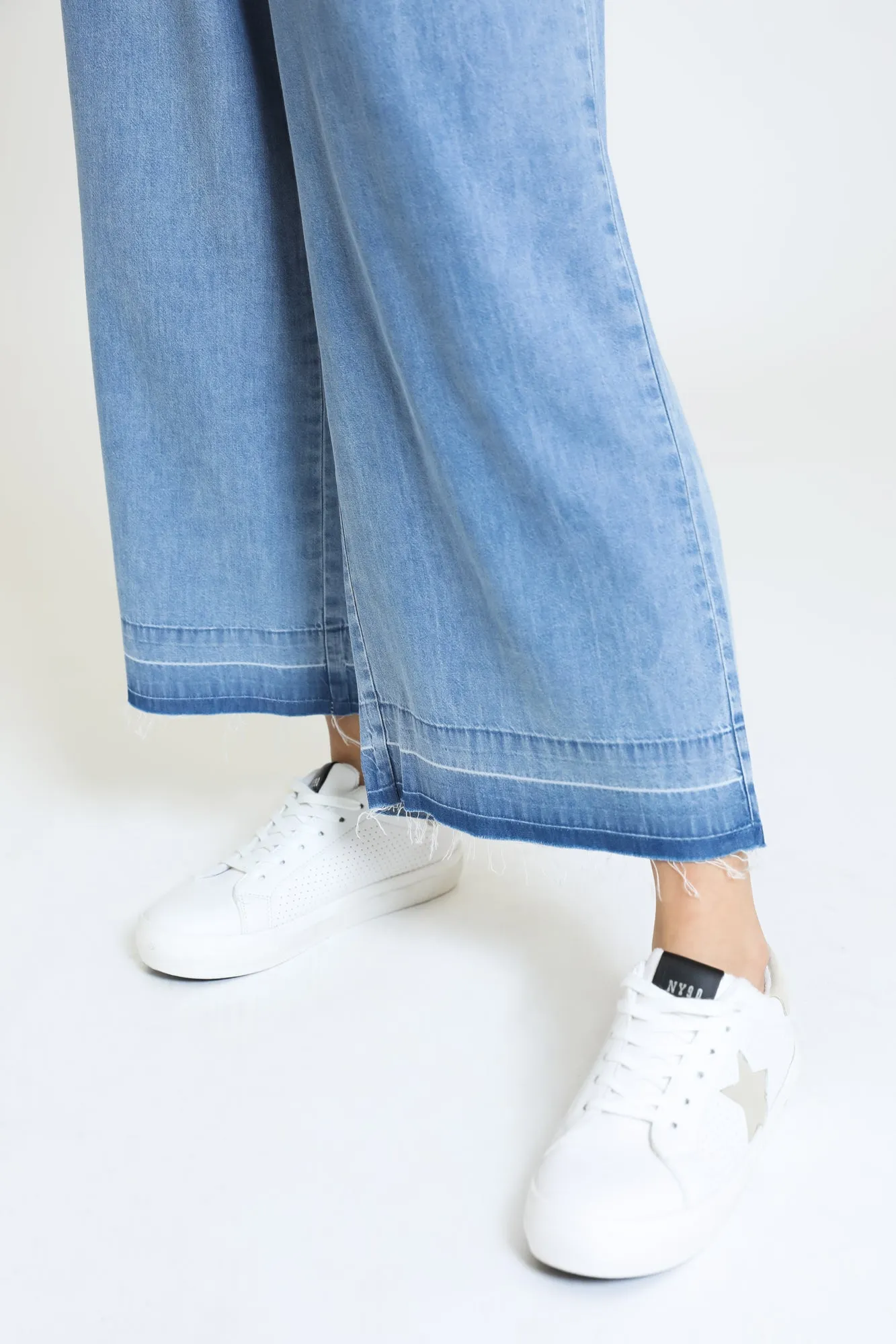 Emma Raw Hem Cropped Wide Leg Pant - Washed Indigo