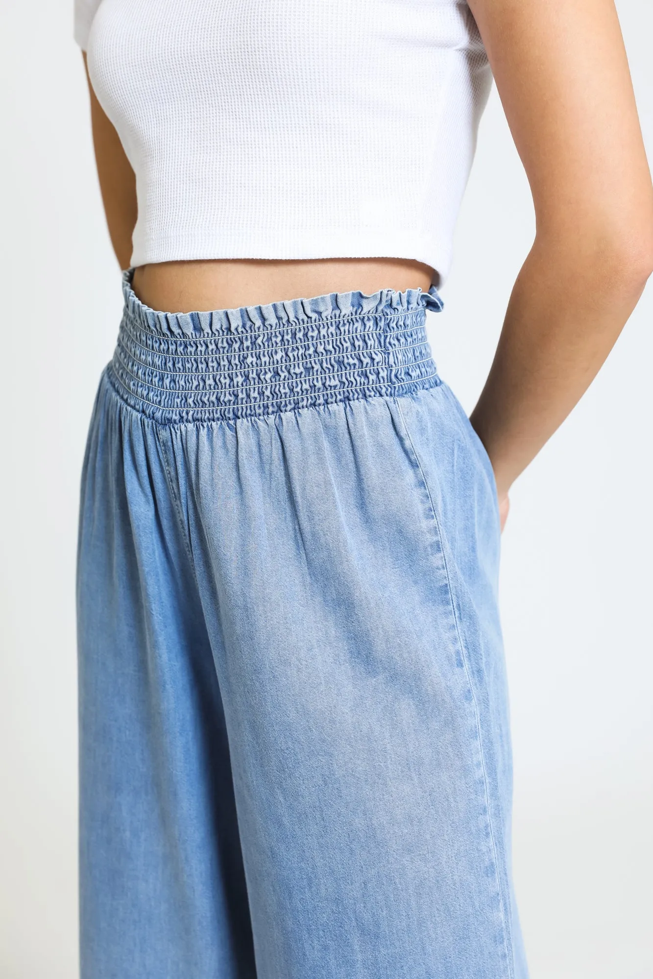 Emma Raw Hem Cropped Wide Leg Pant - Washed Indigo