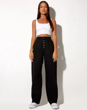 Exposed Button Parallel Jeans in Black Wash