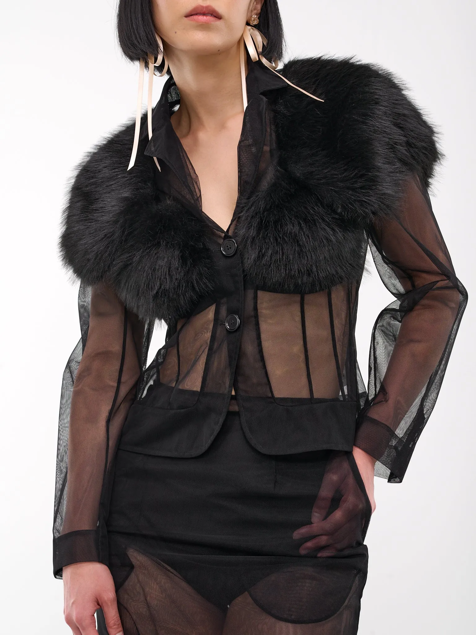 Faux Fur & Tulle Jacket (6097-CAPF-0069-BLACK)