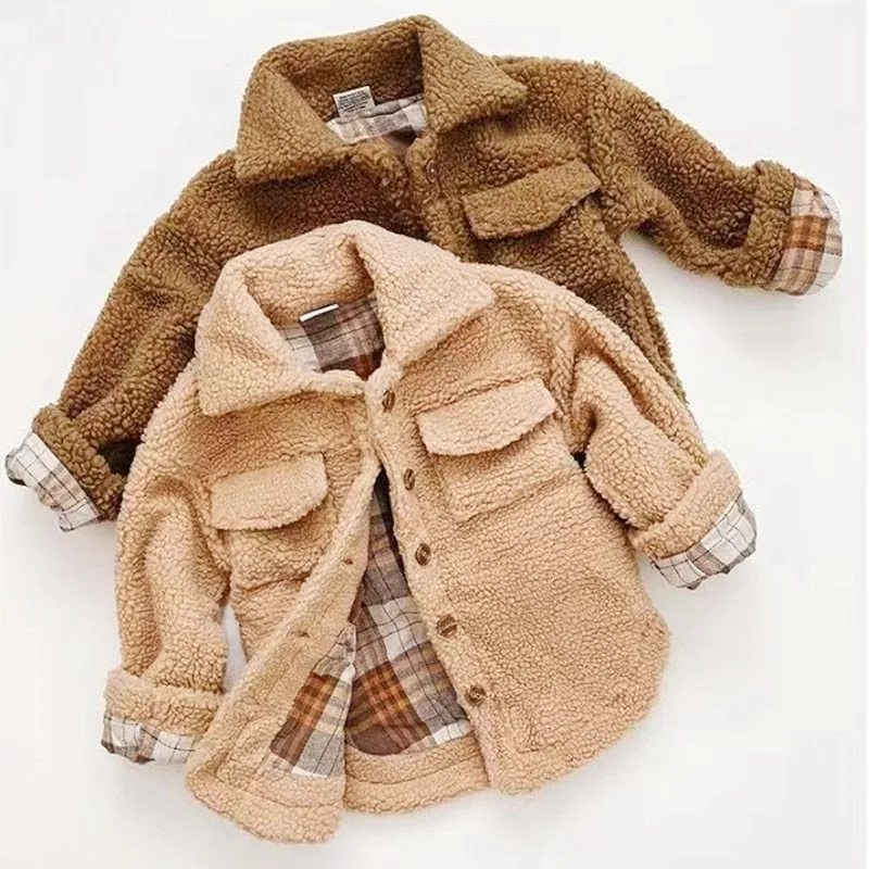 Finn - Reversible Shacket with Sherpa and Plaid , Color - Toffee