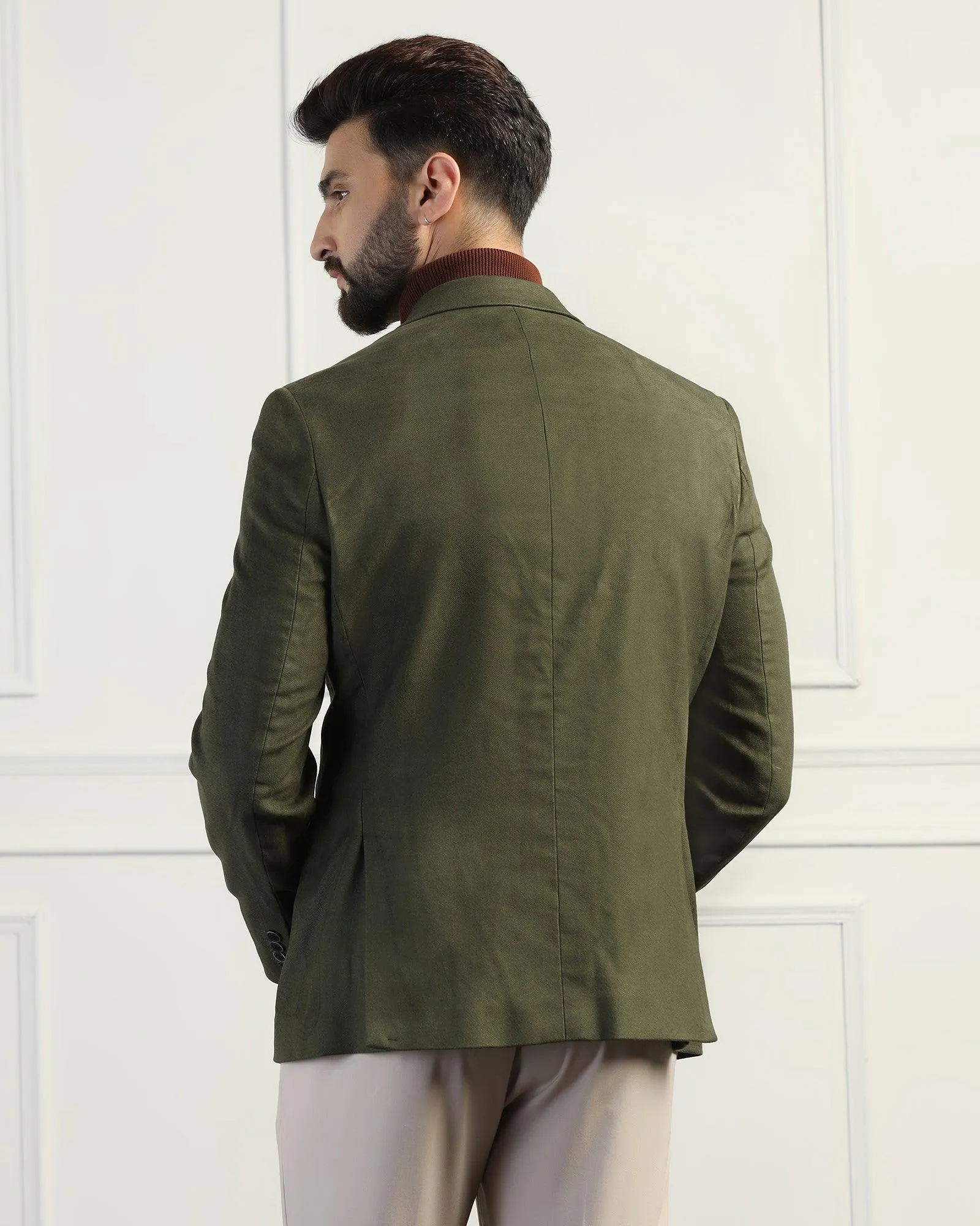 Formal Olive Solid Blazer - Amaze