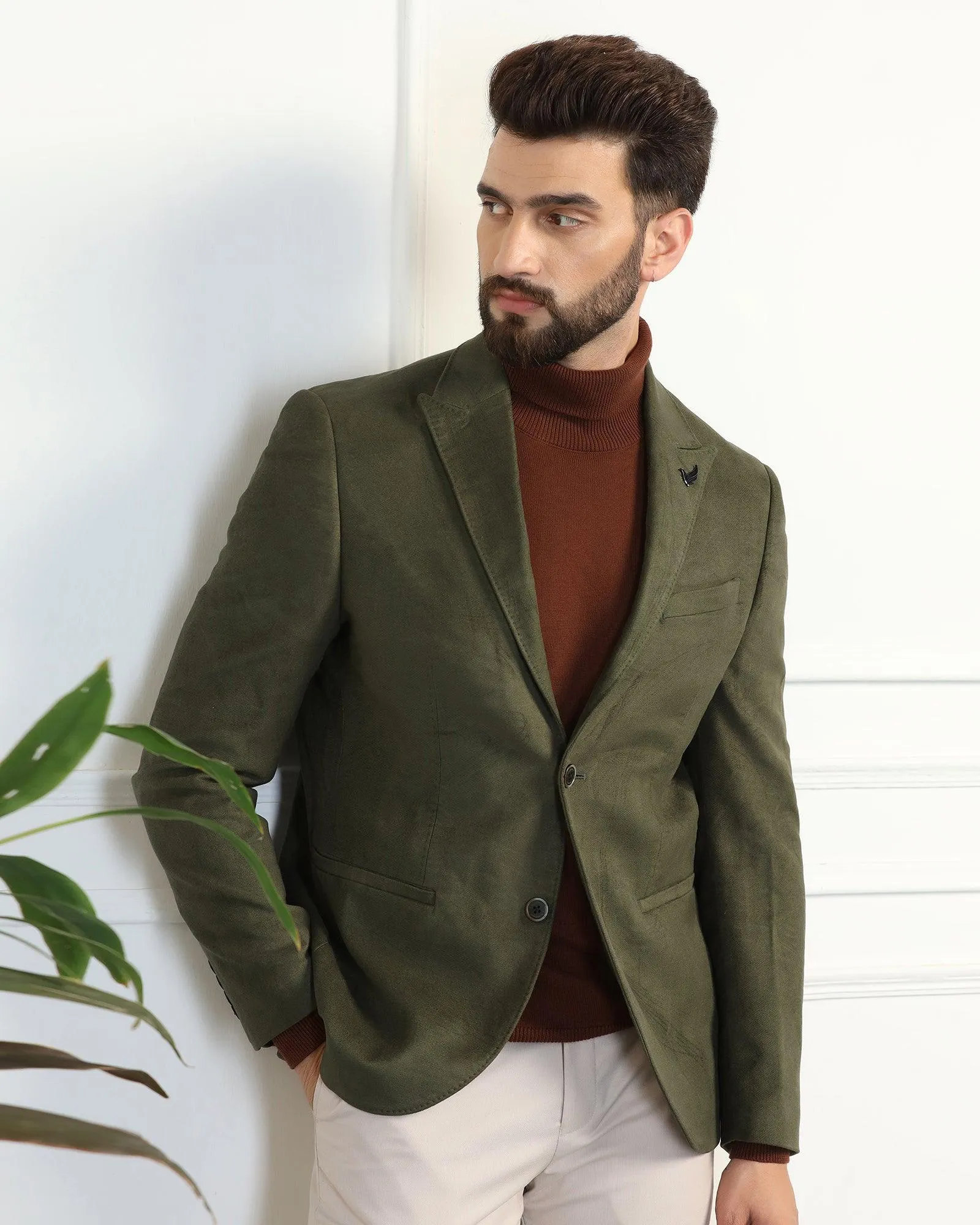 Formal Olive Solid Blazer - Amaze