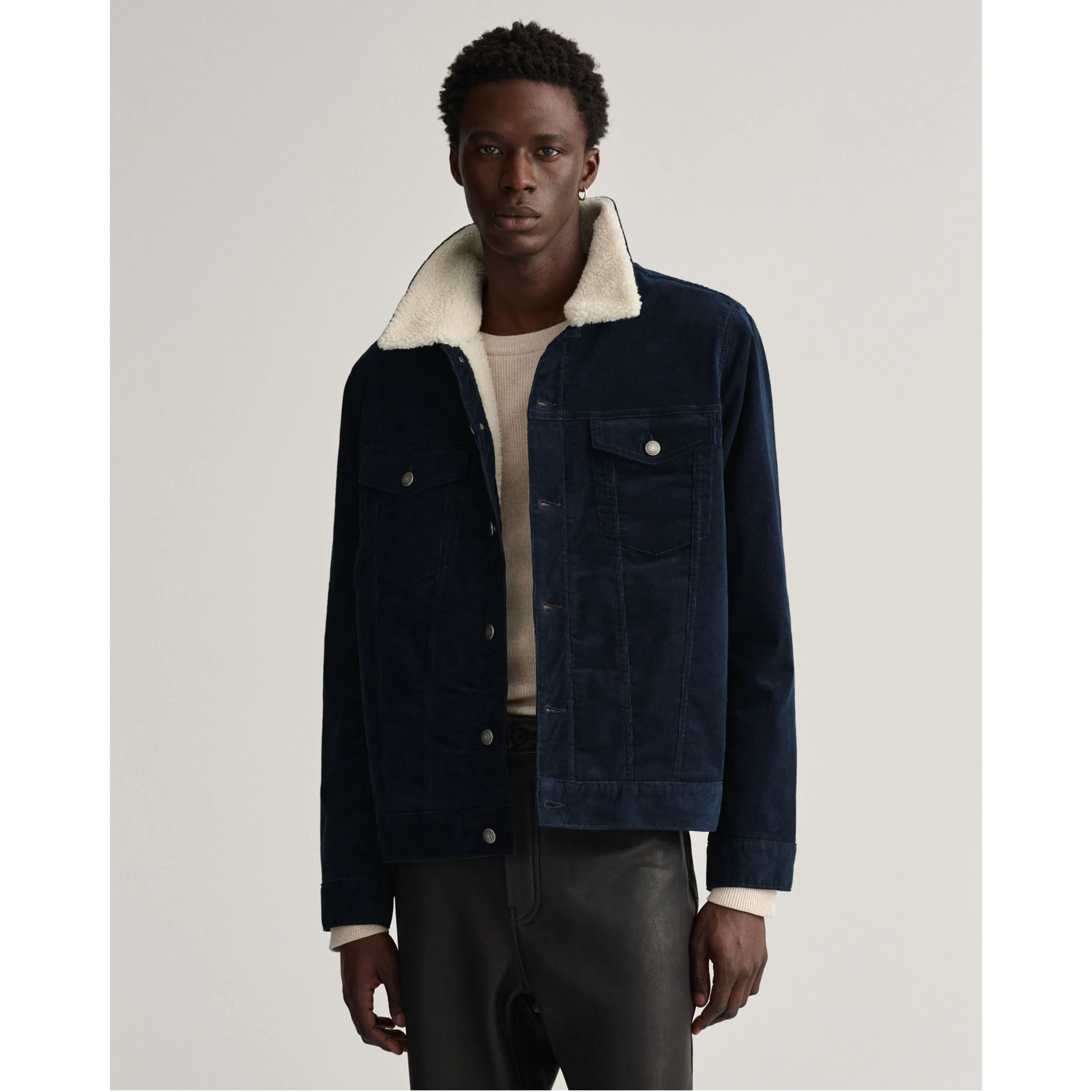 GANT Corduroy Sherpa Lined Trucker Jacket Evening Blue