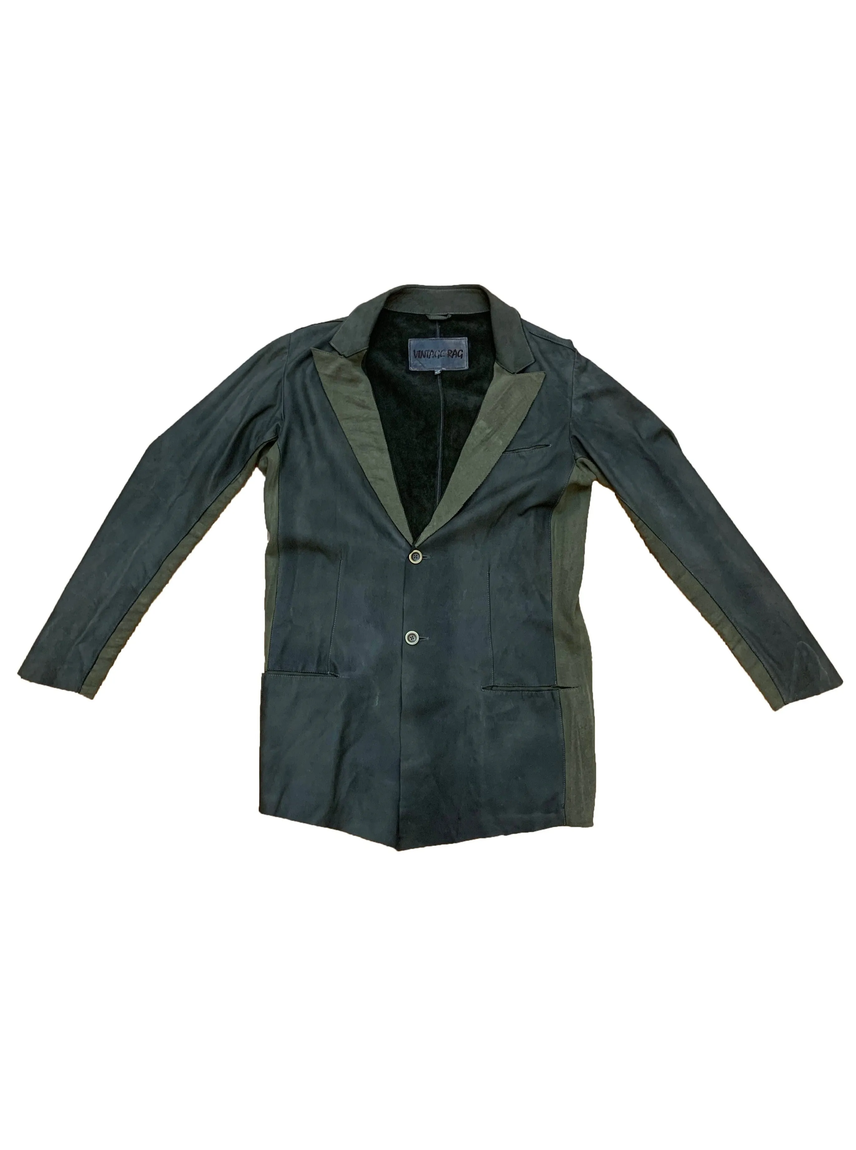 Garment Dye Leather Blazer - Olive